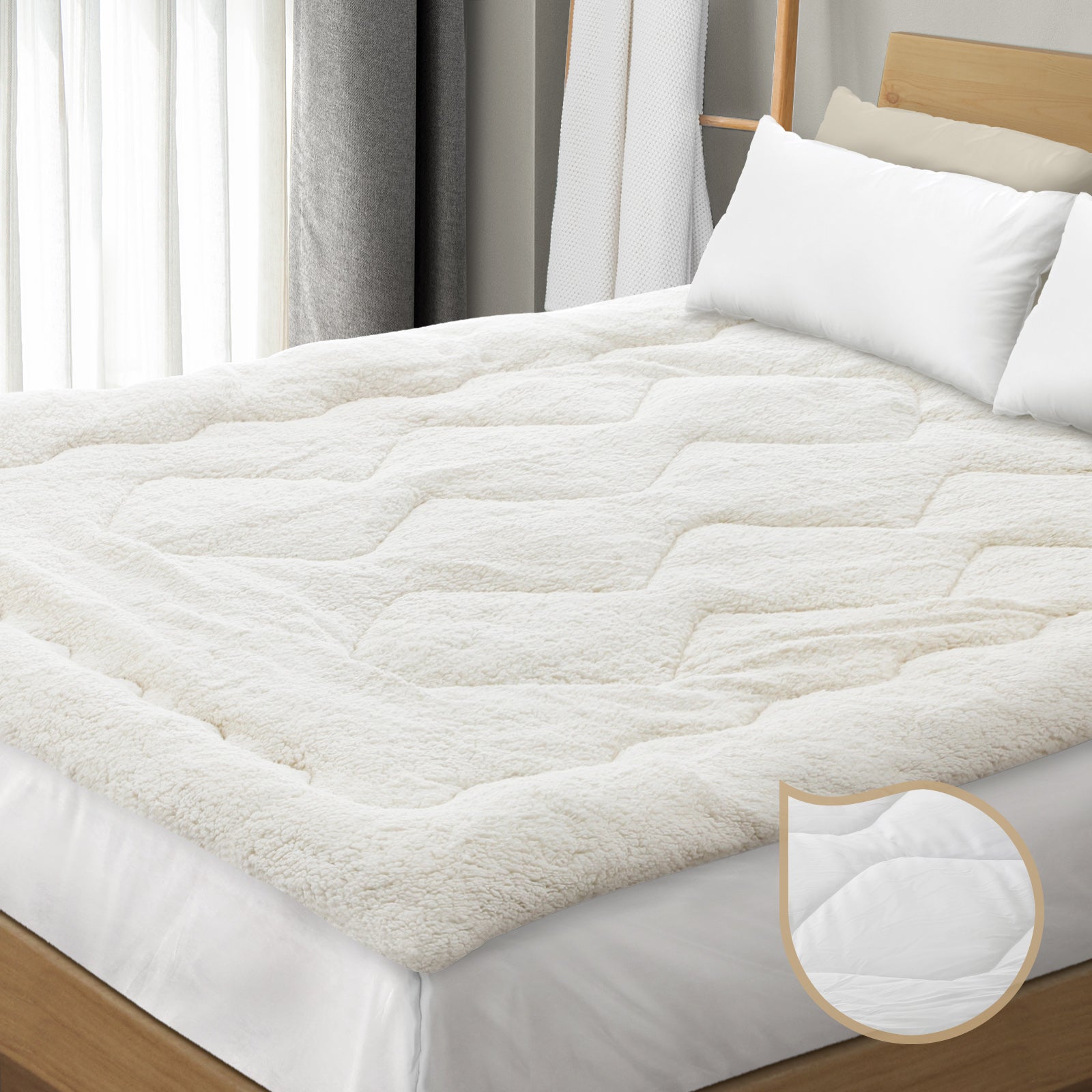 Bedra King Bed Mattress Topper Fleece Reversible Pillowtop Mat Protector Cover - Sunyee