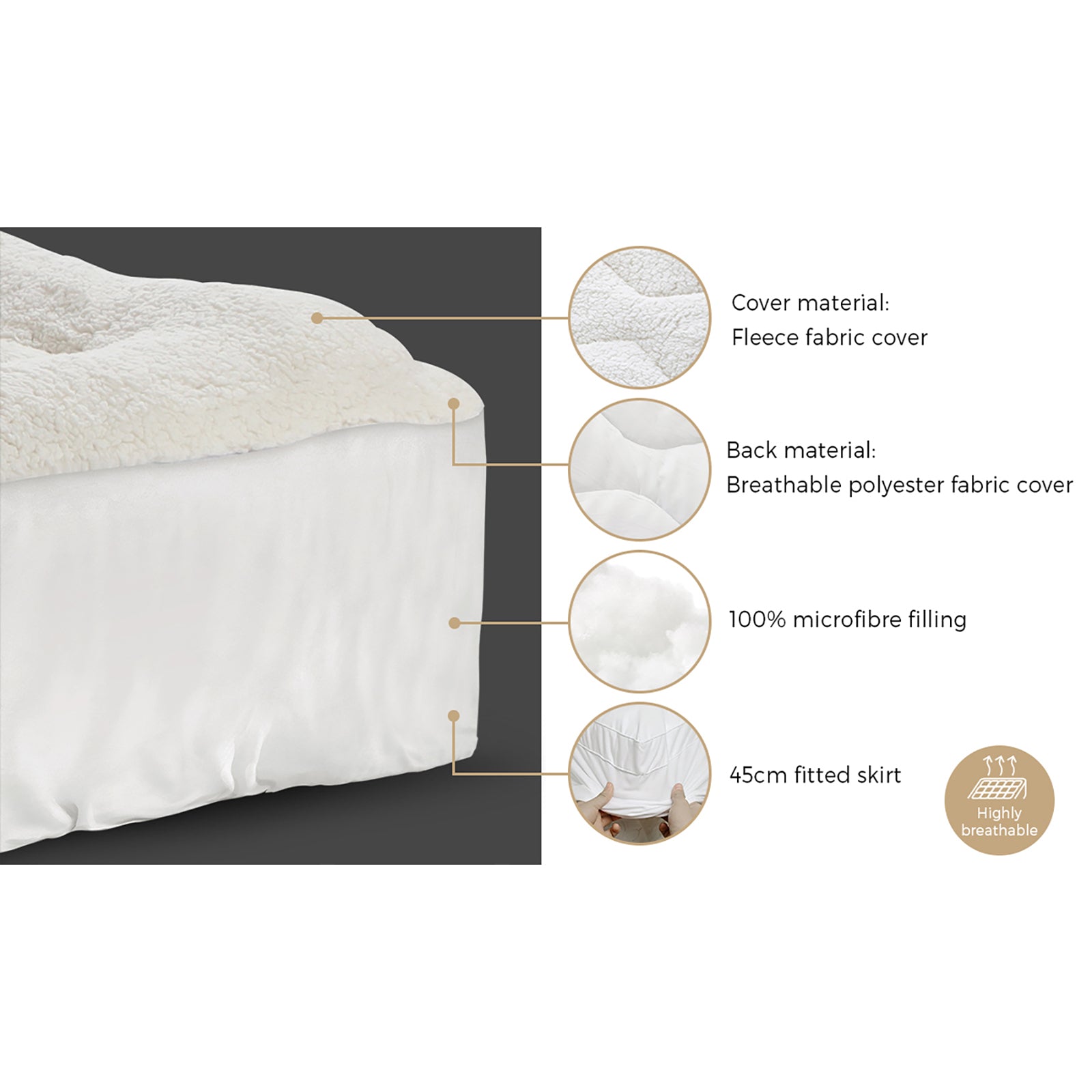 Bedra Pillowtop Mattress Topper Fleece King Single Protector Reversible Cover - Sunyee