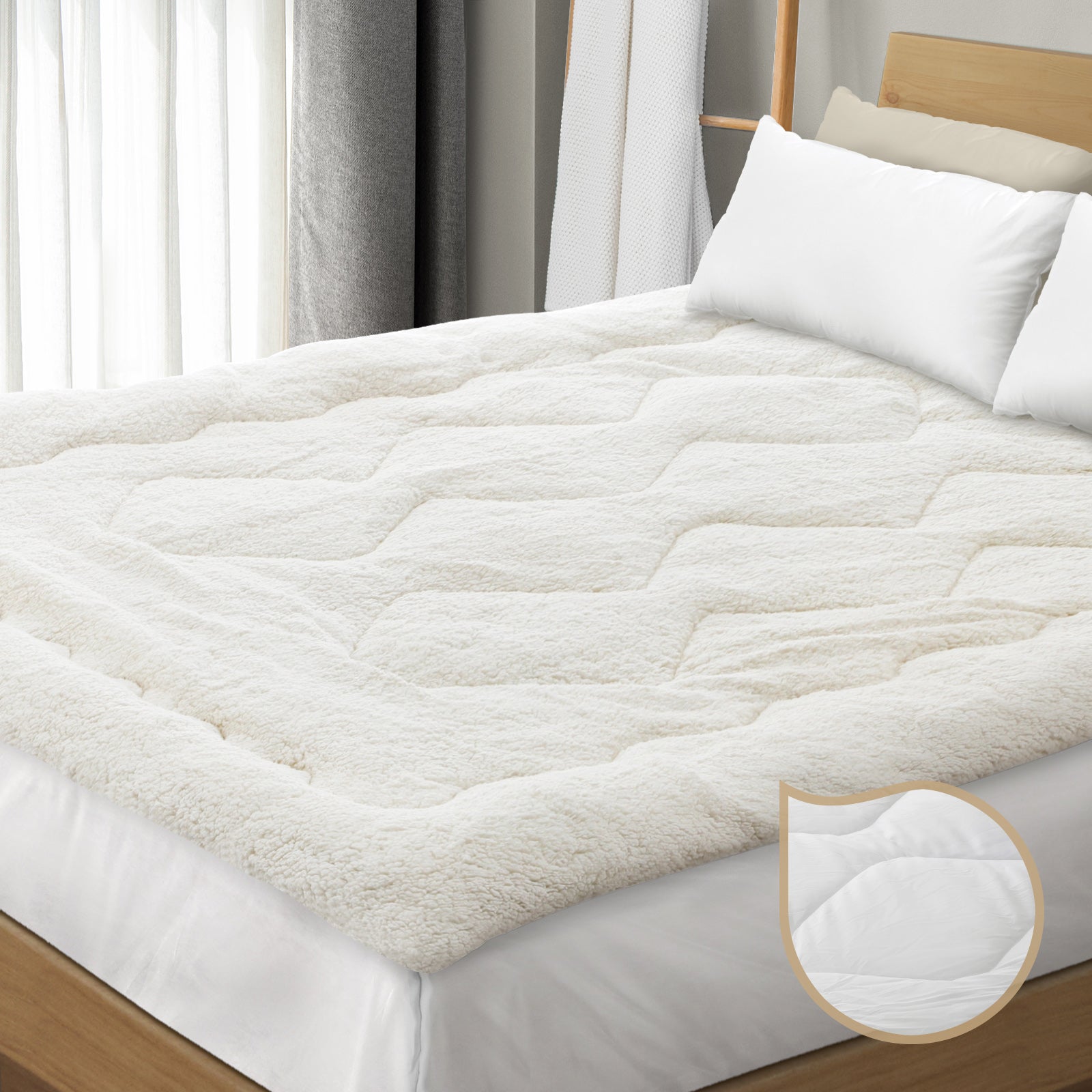 Bedra Pillowtop Mattress Topper Fleece King Single Protector Reversible Cover - Sunyee