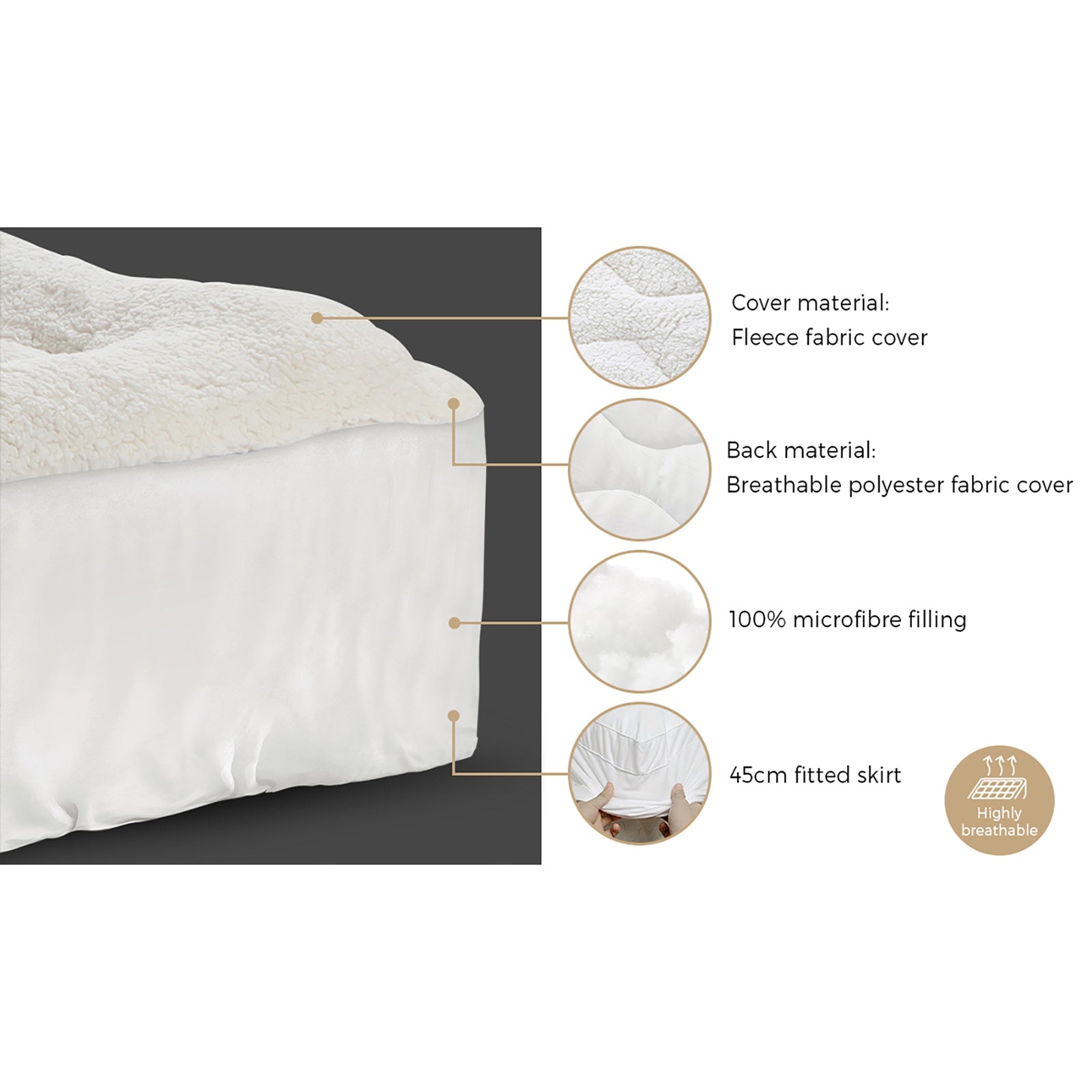Bedra Mattress Topper Sherpa Fleece Pillowtop Fitted King Single Double Queen - Sunyee