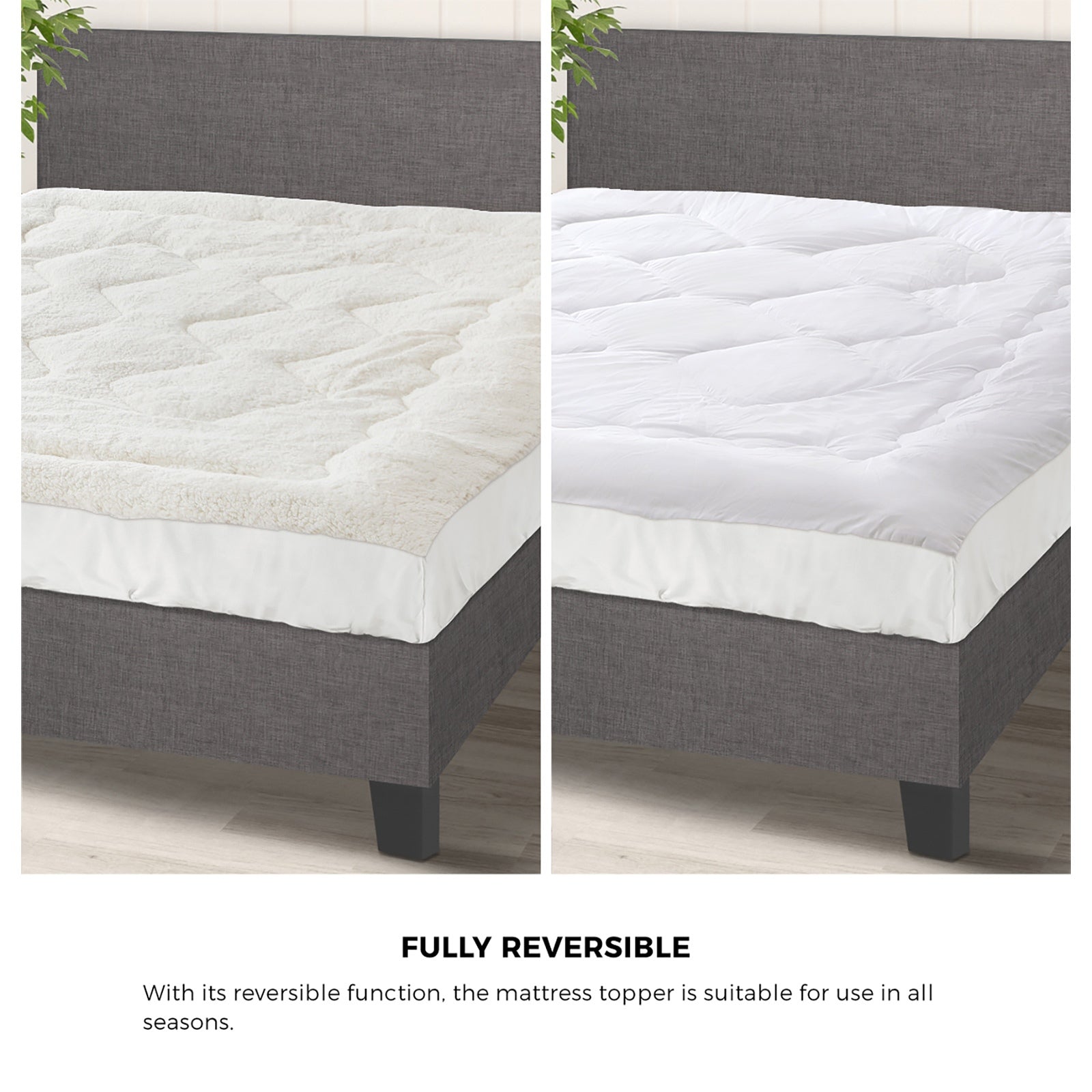 Bedra Mattress Topper Sherpa Fleece Pillowtop Fitted King Single Double Queen - Sunyee