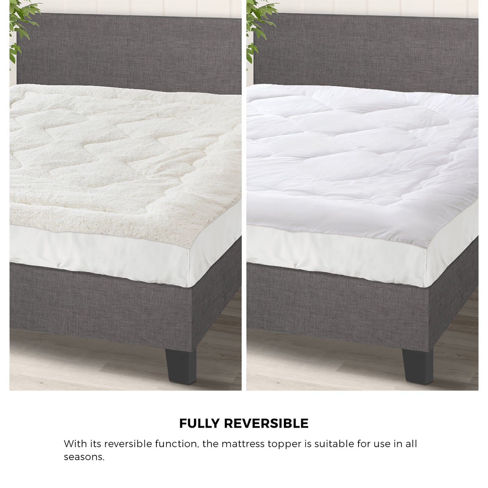 Bedra Mattress Topper Fleece Pillowtop Bed Protector Reversible Cover Single - Sunyee