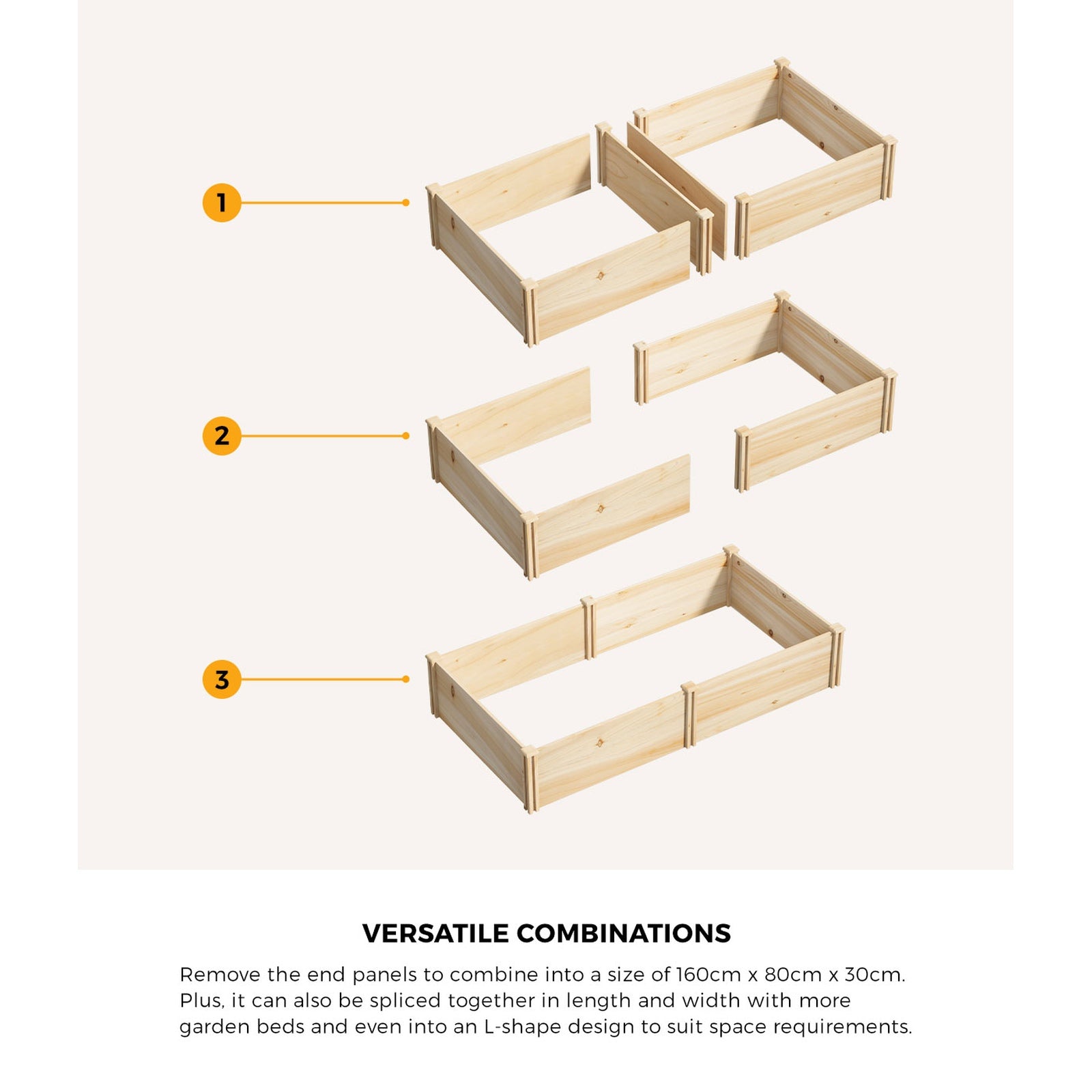 Livsip Garden Bed 160x80x30cm Raised Wooden Planter Box Container Growing Plant - Sunyee