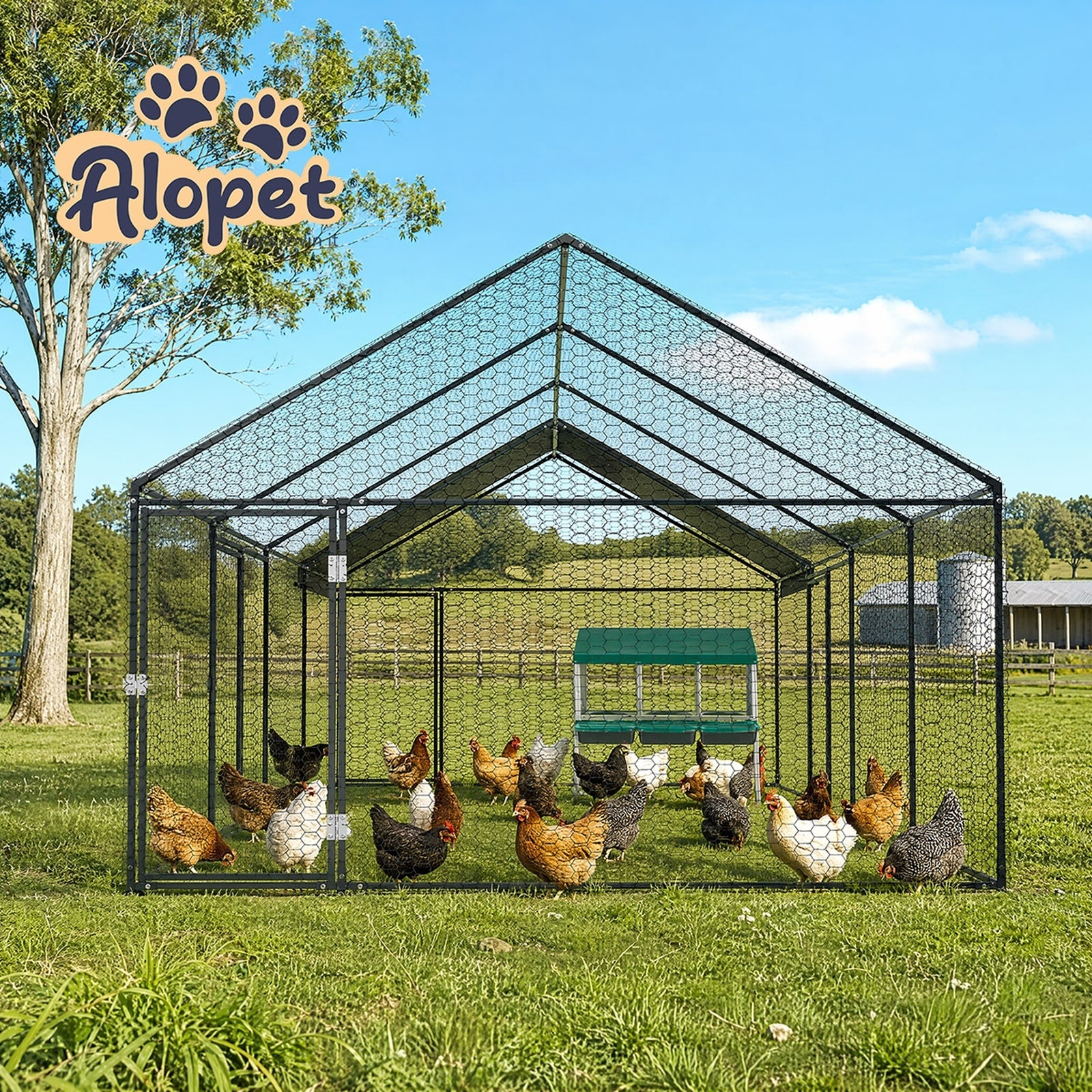Alopet 3 Holes Chicken Nesting Box Roll Away Hen Chook Laying Boxes with Stand