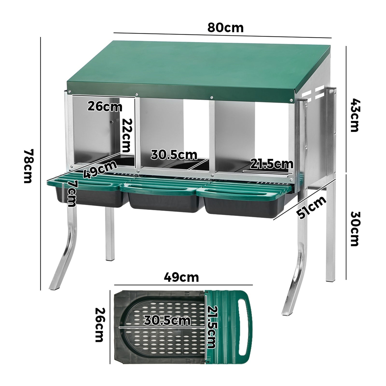 Alopet 3 Holes Chicken Nesting Box Roll Away Hen Chook Laying Boxes with Stand