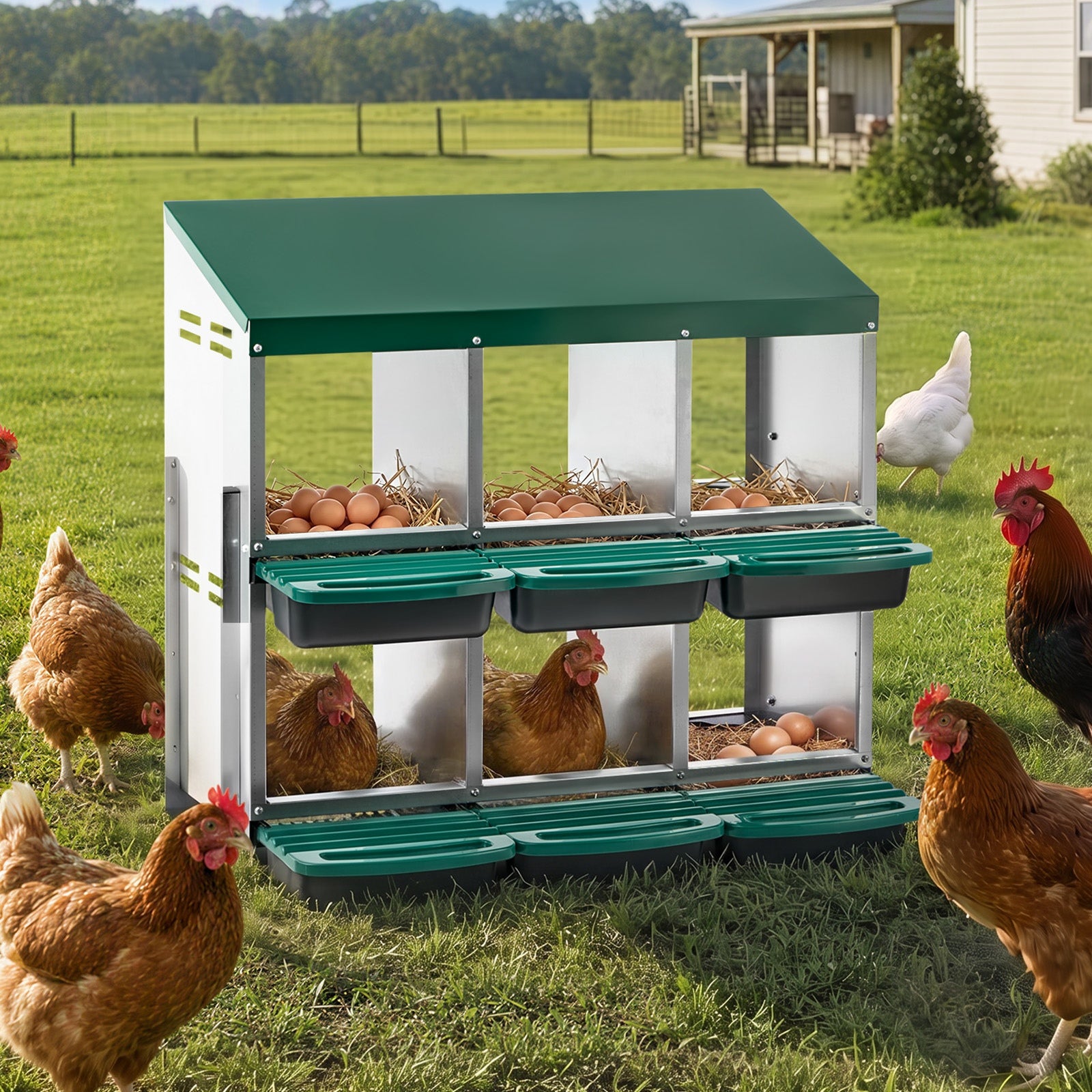 Alopet 6 Holes Chicken Nesting Box Roll Away Hen Chook Laying Boxes