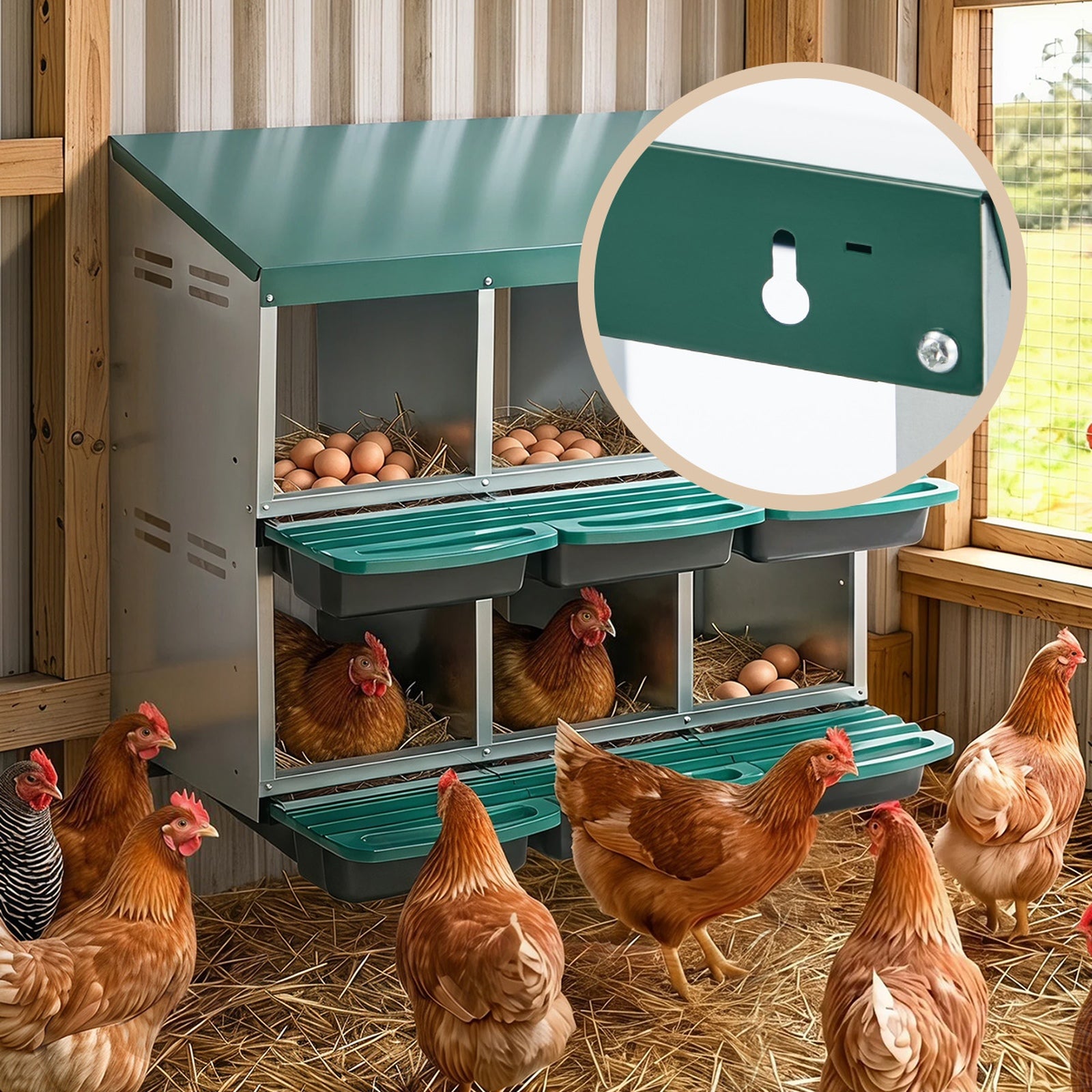 Alopet 6 Holes Chicken Nesting Box Roll Away Hen Chook Laying Boxes