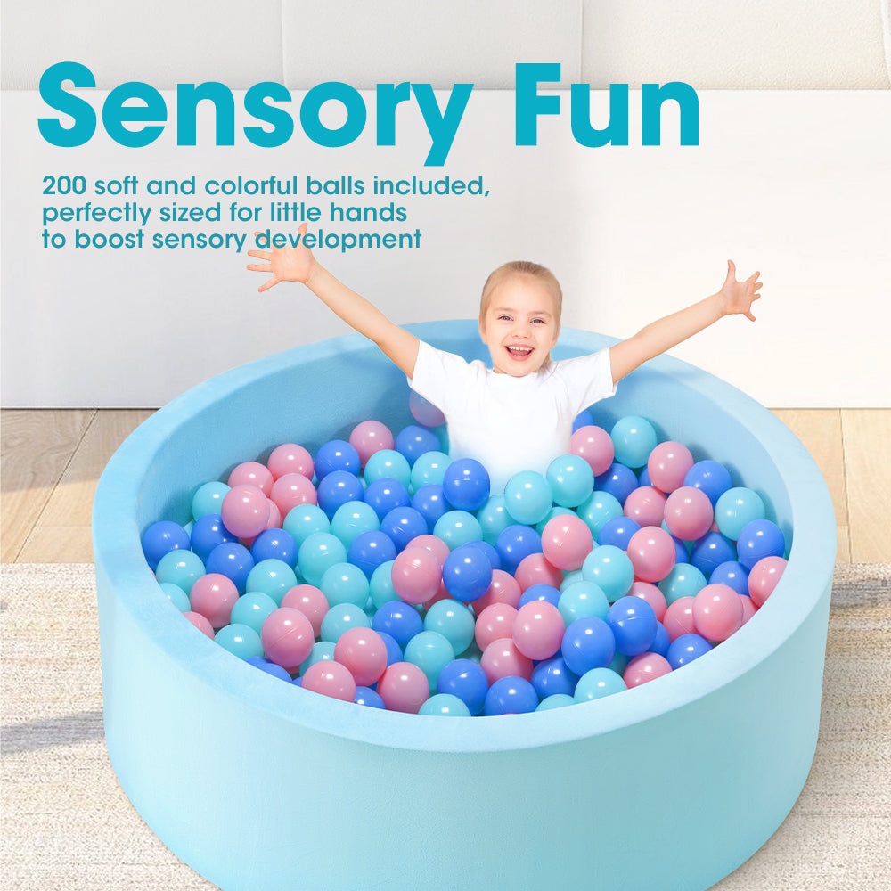 PlayPals Foam Ball Pit Soft Round Ball Pool Playpen Fence with 200 Balls Blue - Sunyee