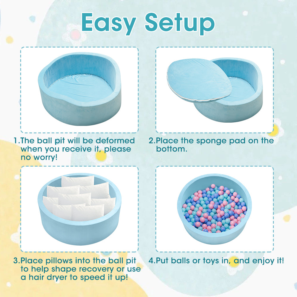 PlayPals Foam Ball Pit Soft Round Ball Pool Playpen Fence with 200 Balls Blue - Sunyee