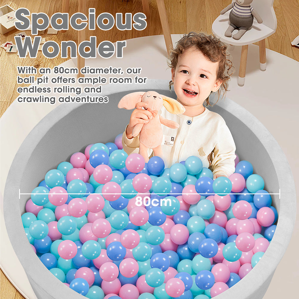 PlayPals Foam Ball Pit Soft Round Ball Pool Playpen Fence with 200 Balls Grey - Sunyee