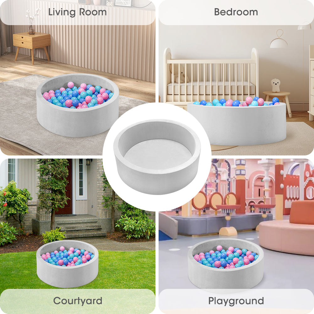 PlayPals Foam Ball Pit Soft Round Ball Pool Playpen Fence with 200 Balls Grey - Sunyee