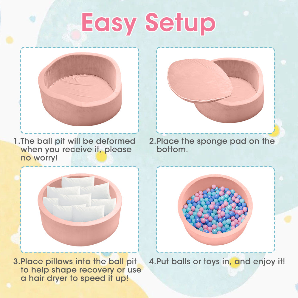 PlayPals Foam Ball Pit Soft Round Ball Pool Playpen Fence with 200 Balls Pink - Sunyee