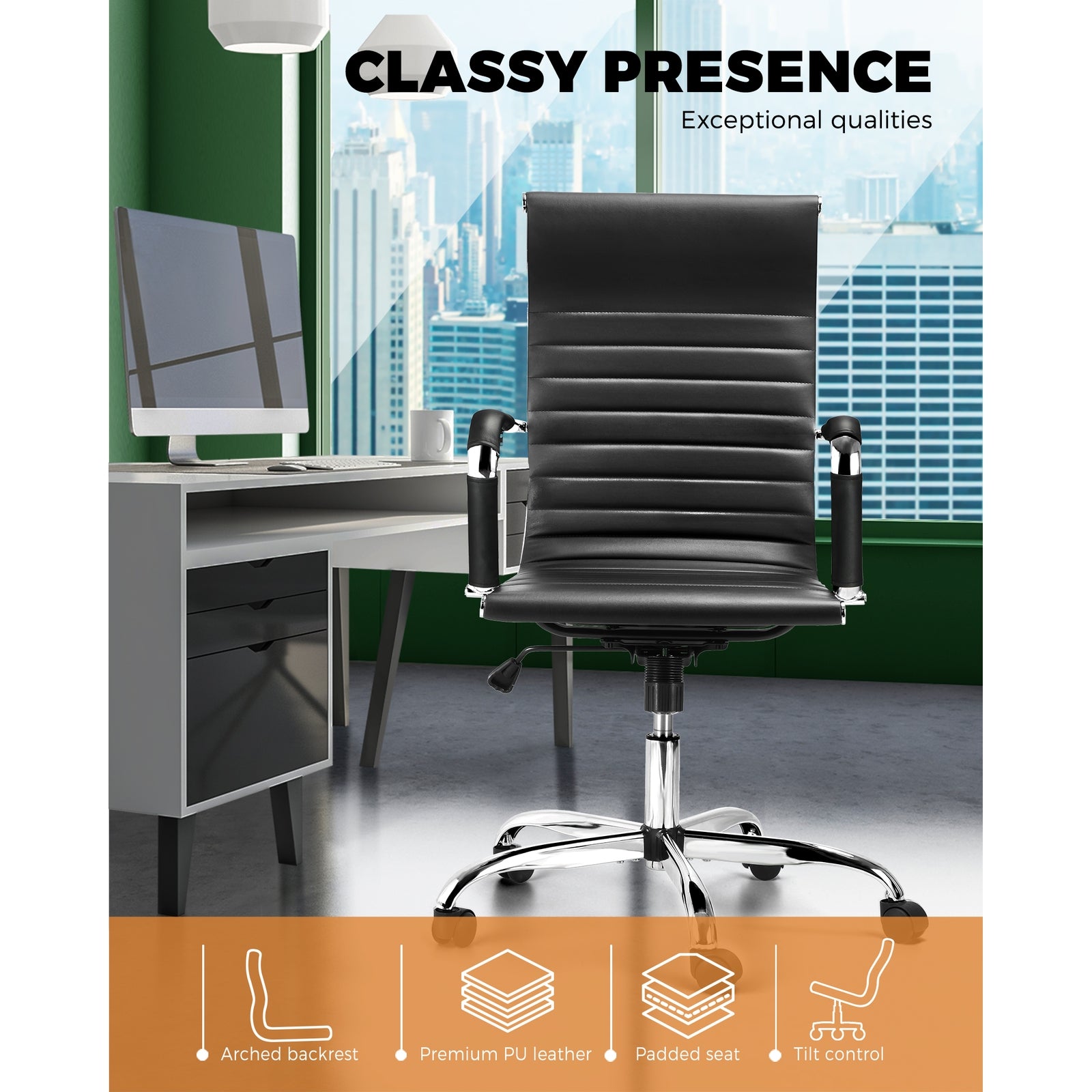 Oikiture Office Chair Gaming Chair Executive Computer Chairs PU Leather Black - Sunyee