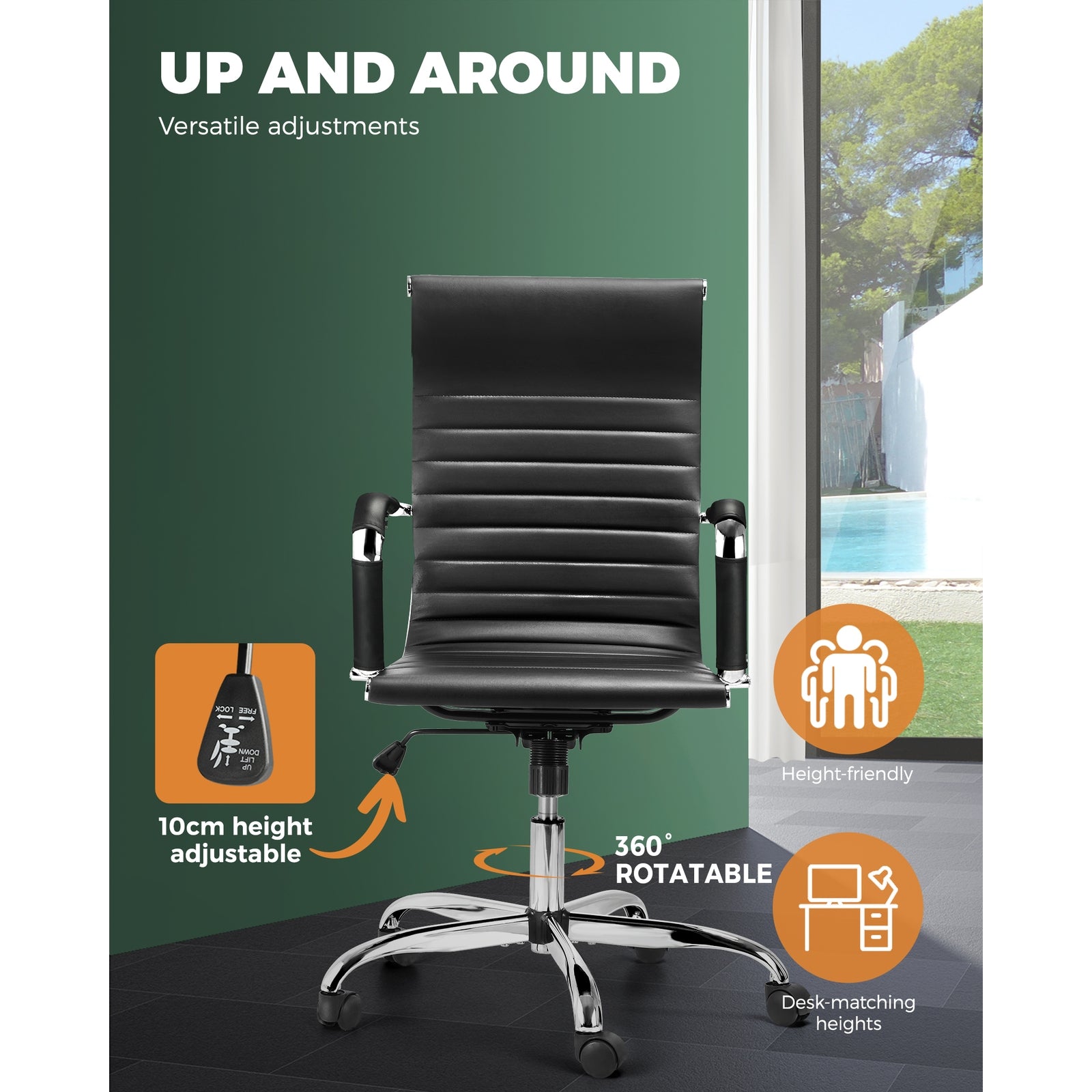 Oikiture Office Chair Gaming Chair Executive Computer Chairs PU Leather Black - Sunyee