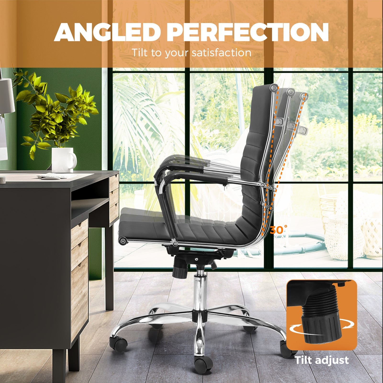 Oikiture Office Chair Gaming Chair Executive Computer Chairs PU Leather Black - Sunyee