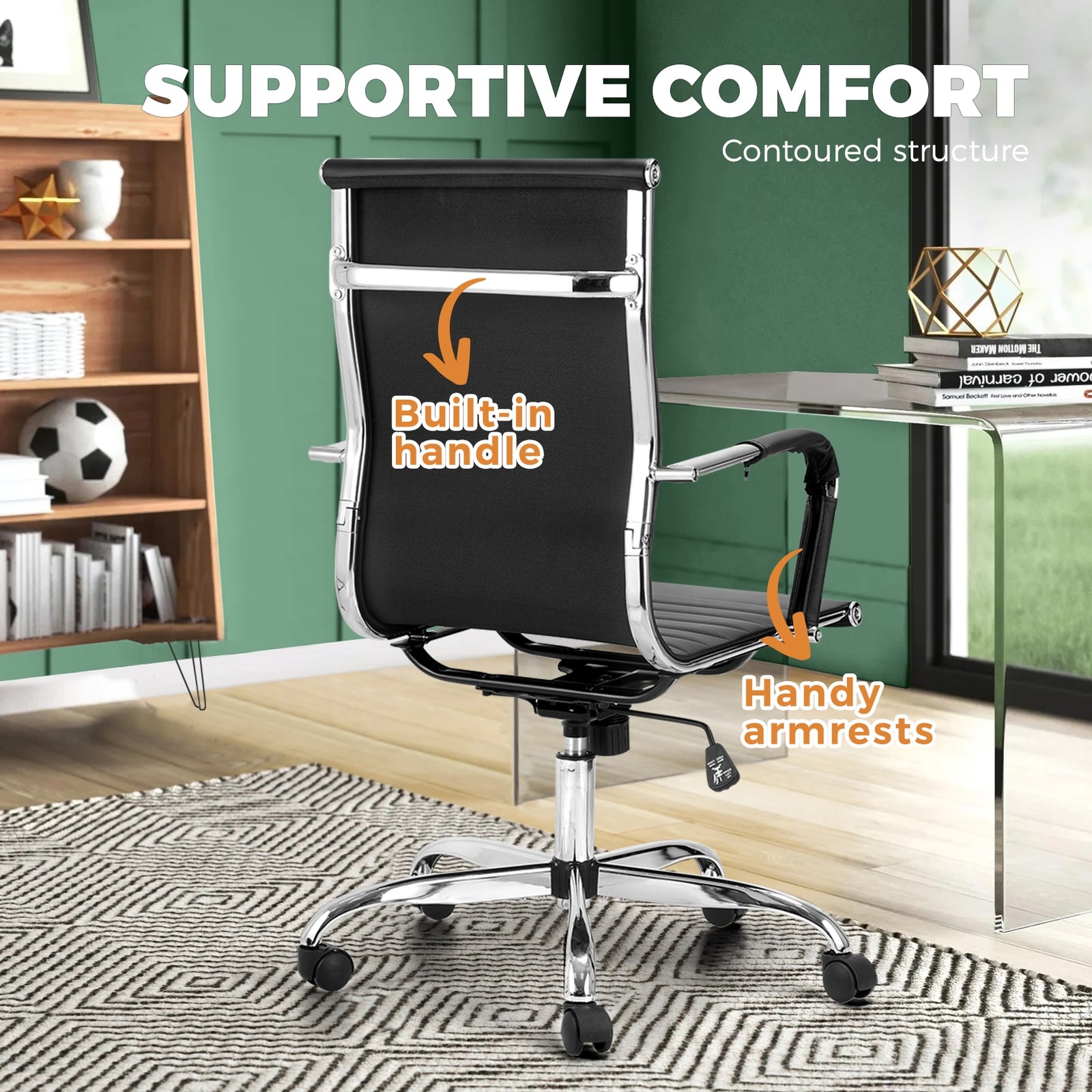 Oikiture Office Chair Gaming Chair Executive Computer Chairs PU Leather Black - Sunyee