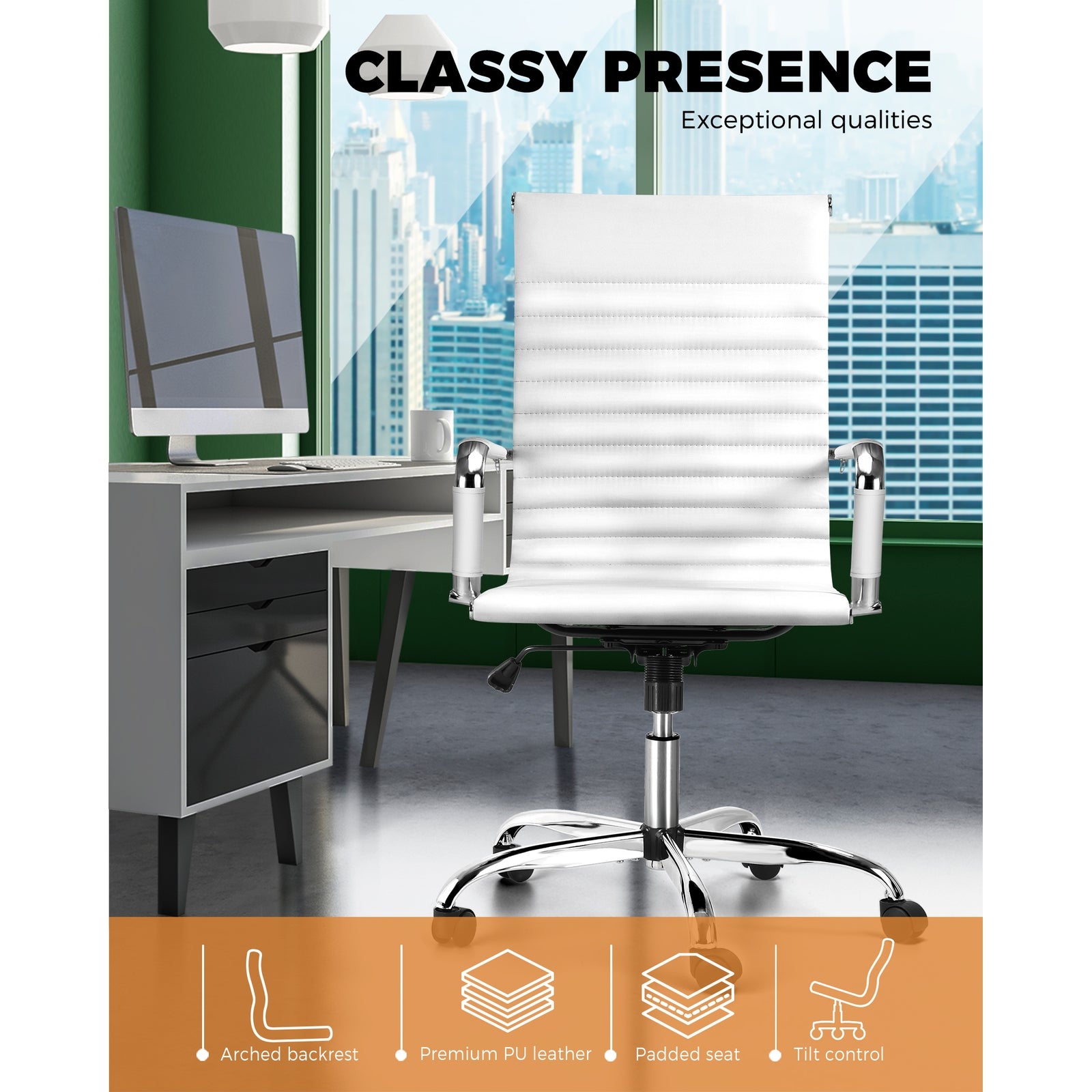 Oikiture Office Chair Gaming Chair Computer Executive Chairs PU Leather White - Sunyee