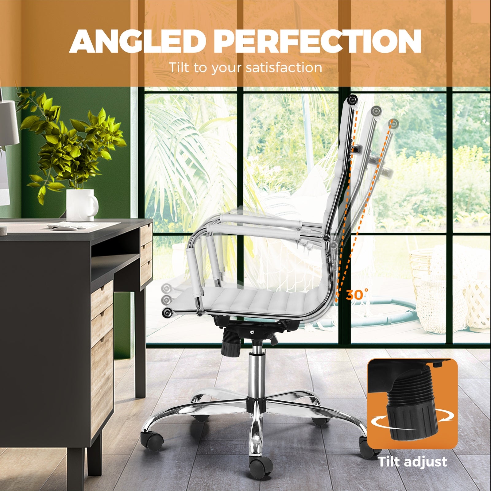 Oikiture Office Chair Gaming Chair Computer Executive Chairs PU Leather White - Sunyee