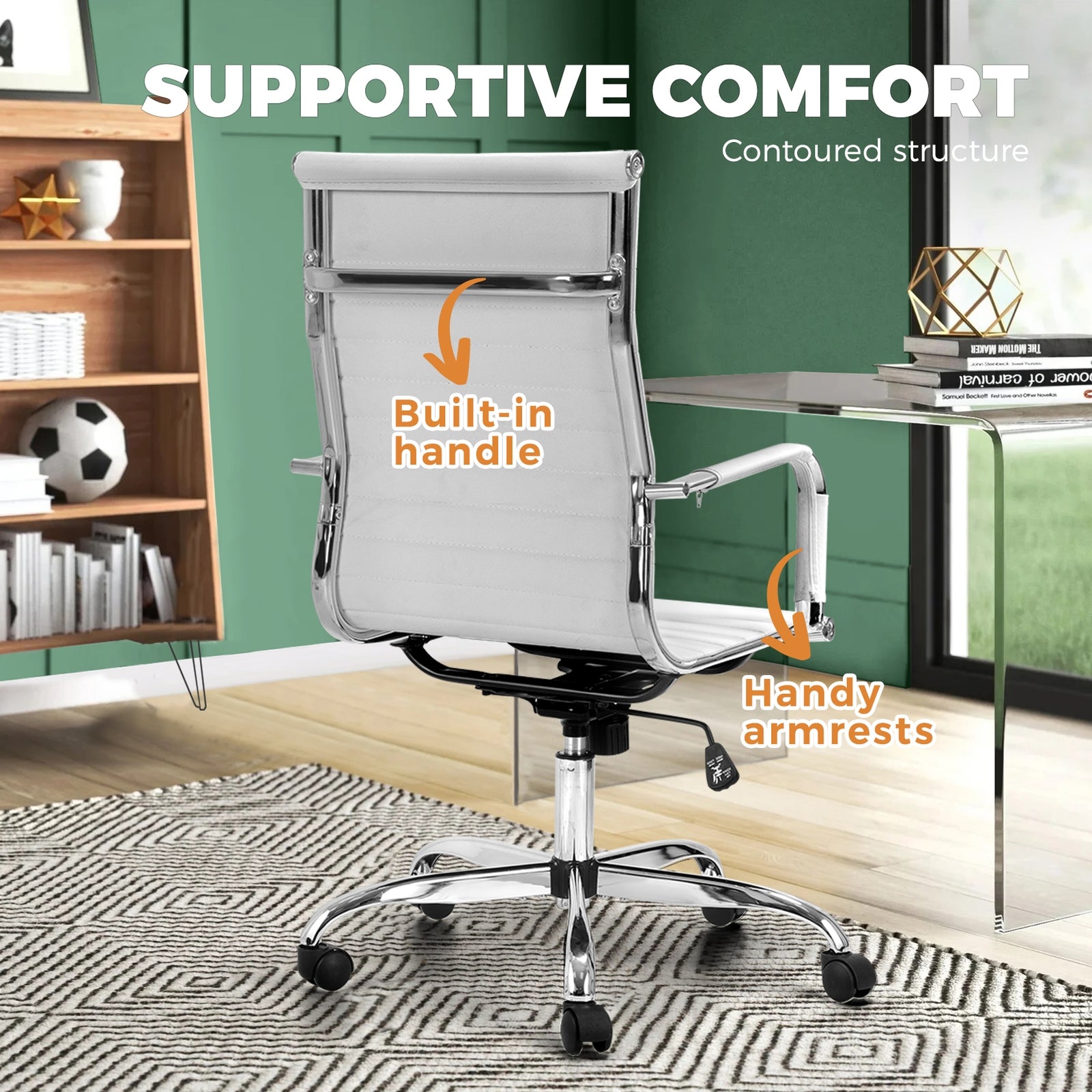 Oikiture Office Chair Gaming Chair Computer Executive Chairs PU Leather White - Sunyee