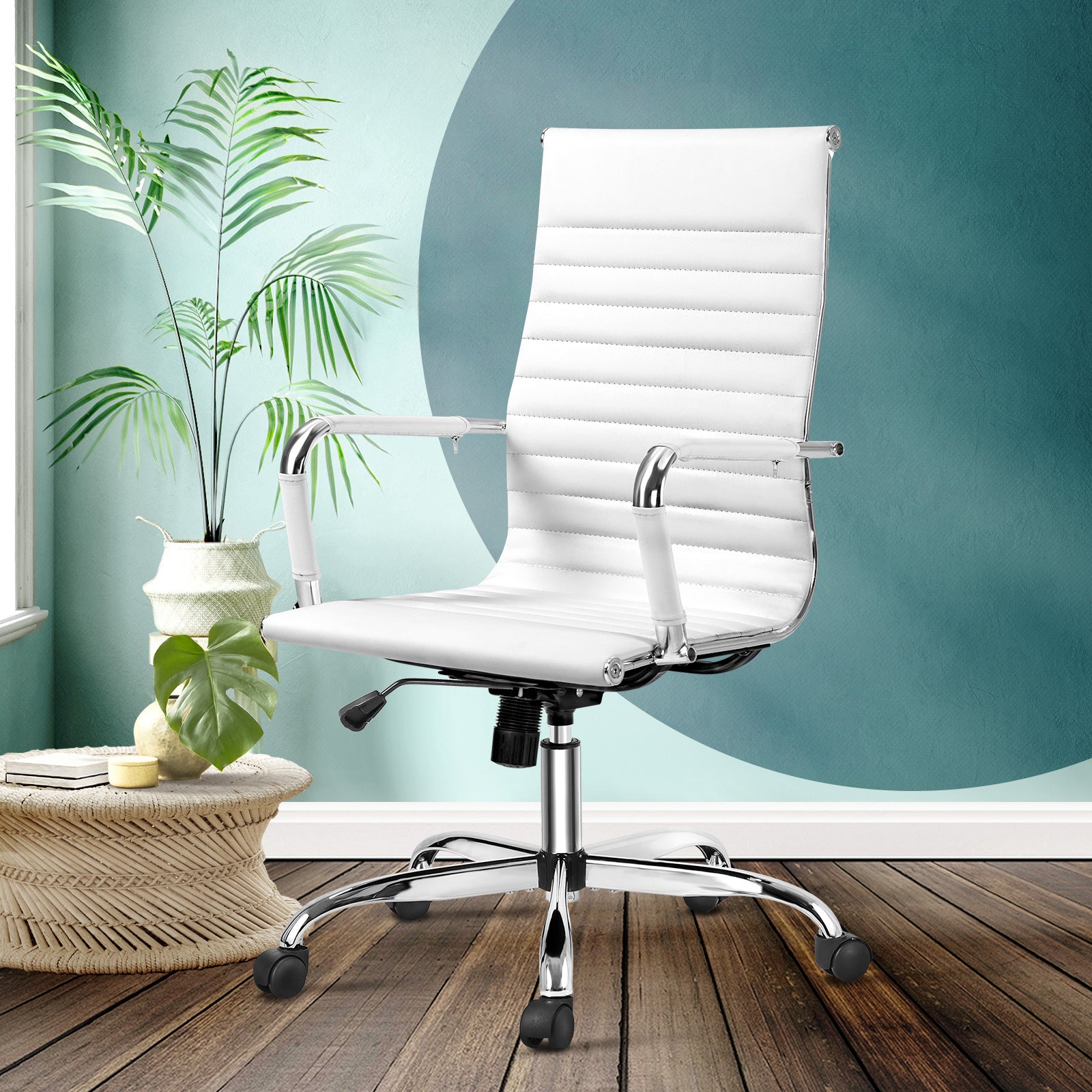 Oikiture Office Chair Gaming Chair Computer Executive Chairs PU Leather White - Sunyee