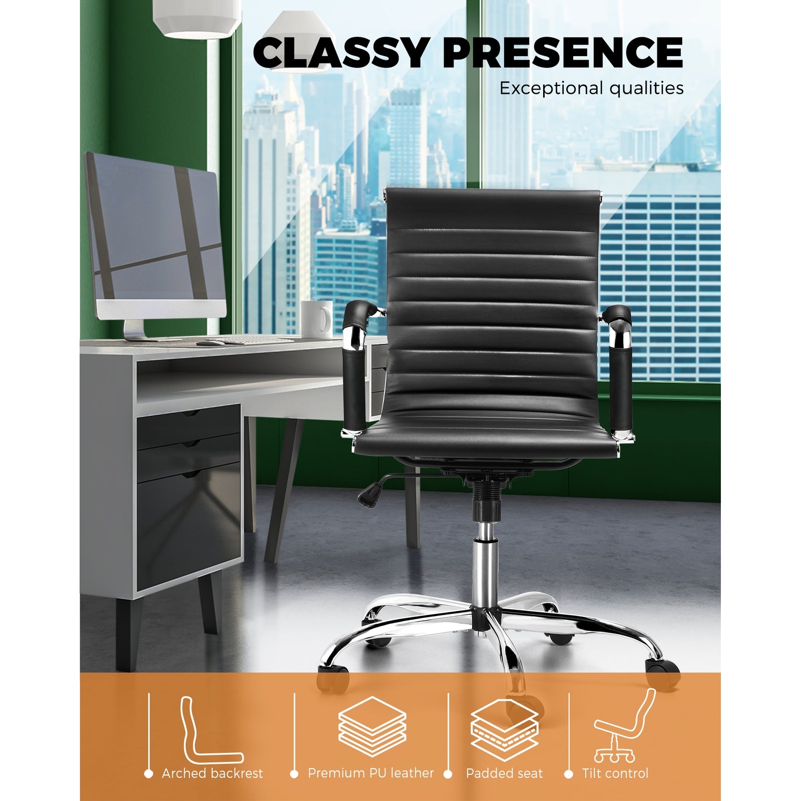 Oikiture Office Chair Gaming Chair Executive Computer Chairs PU Leather Black - Sunyee