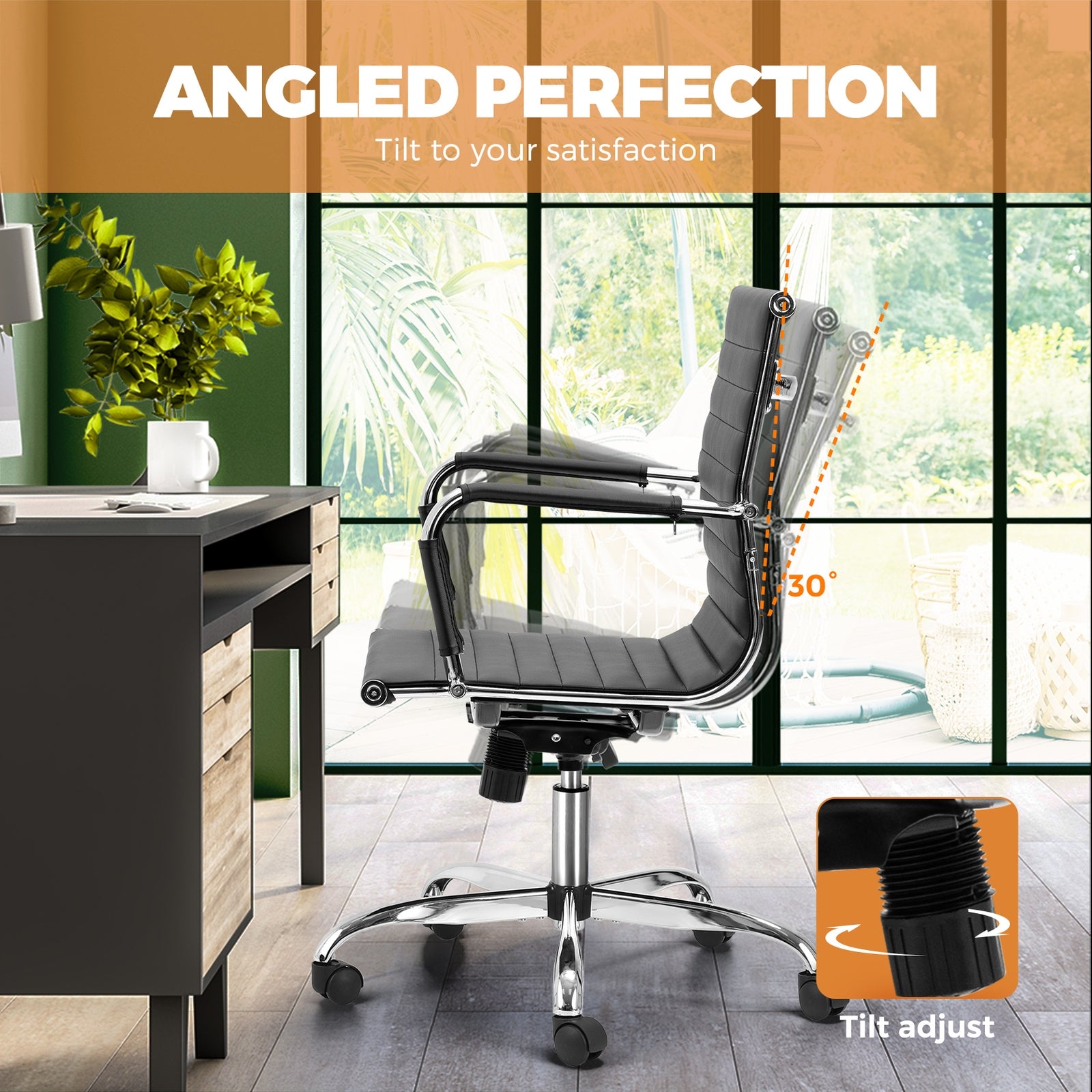 Oikiture Office Chair Gaming Chair Executive Computer Chairs PU Leather Black - Sunyee