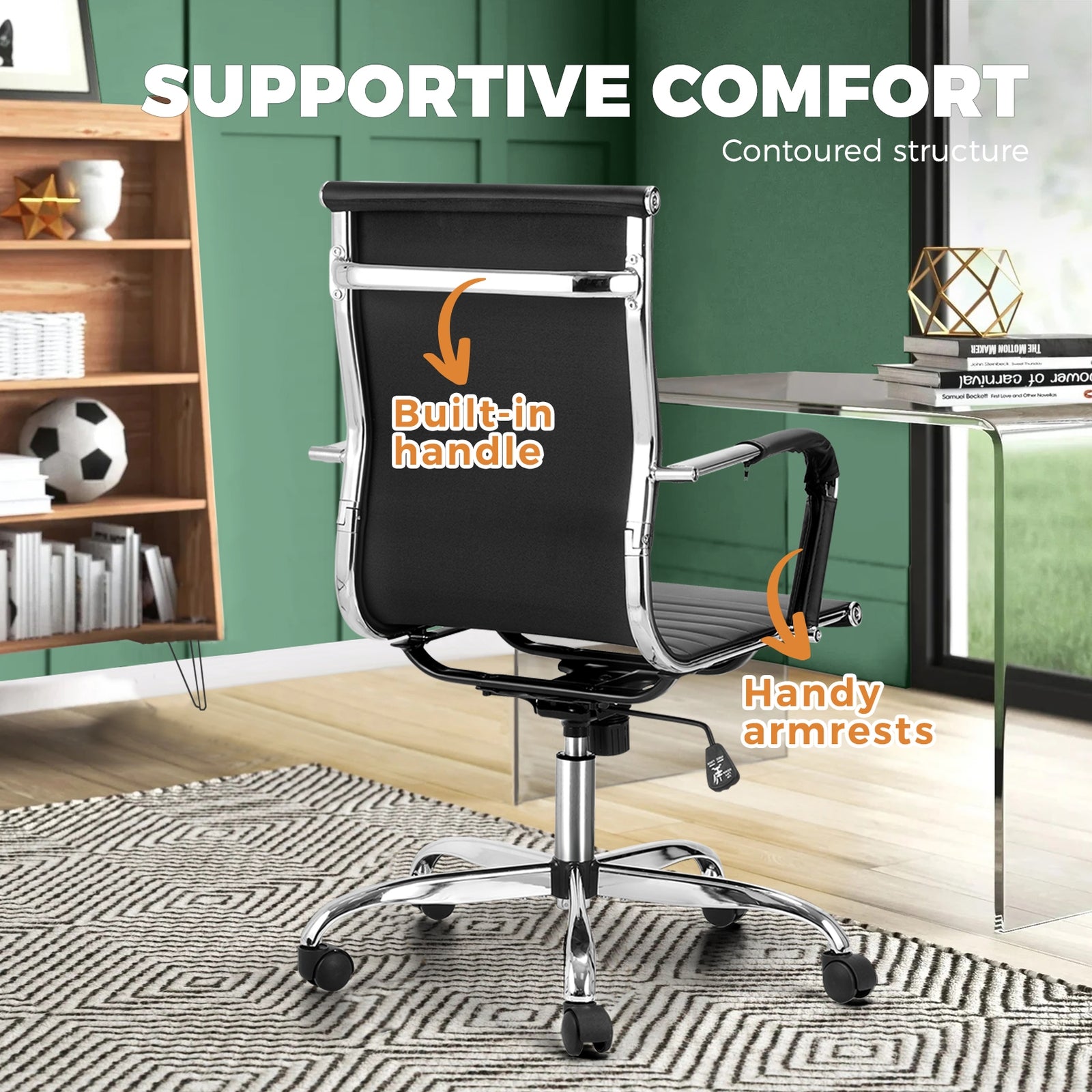 Oikiture Office Chair Gaming Chair Executive Computer Chairs PU Leather Black - Sunyee