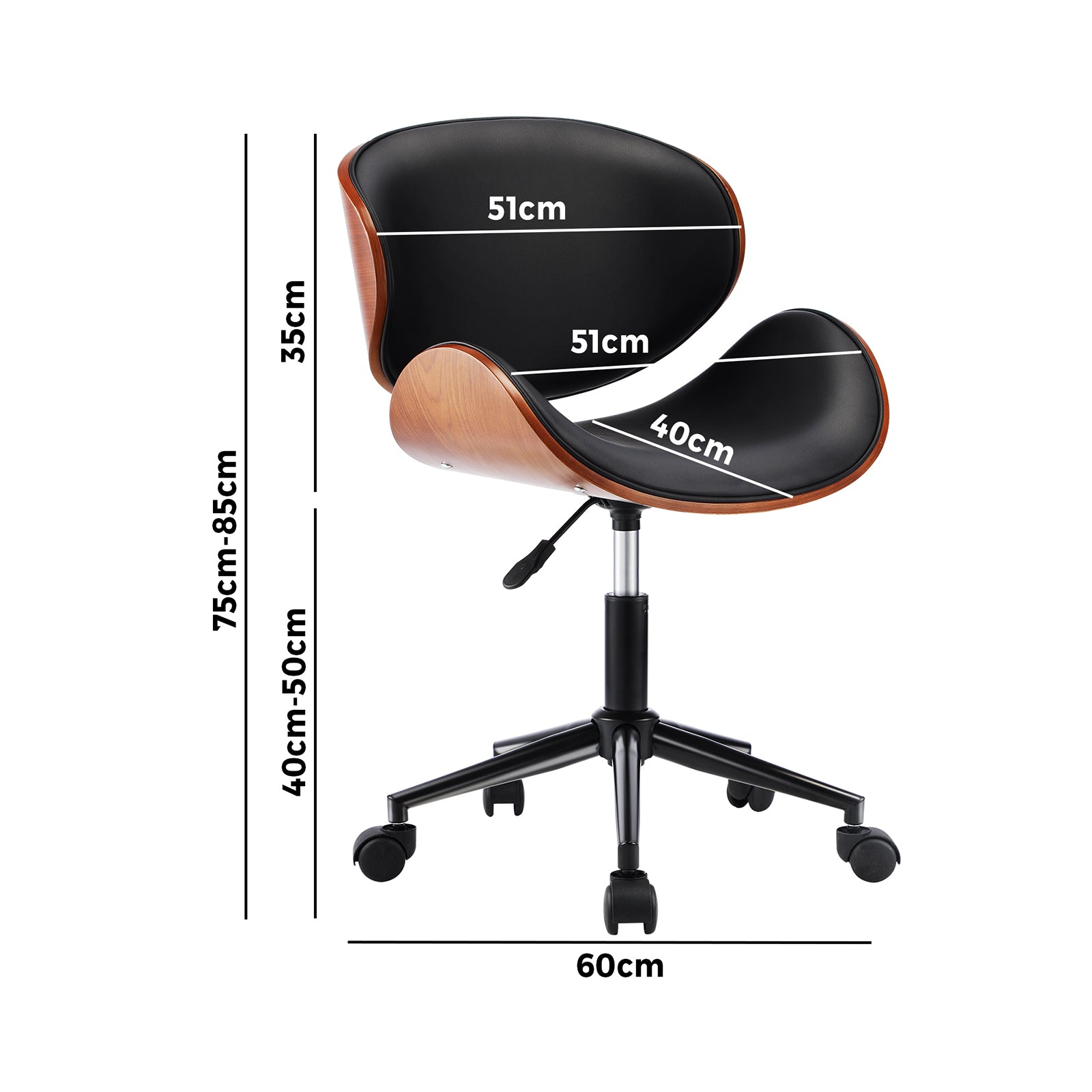 Oikiture Wooden Office Chair Computer Chairs Executive Bentwood Seat PU Leather - Sunyee