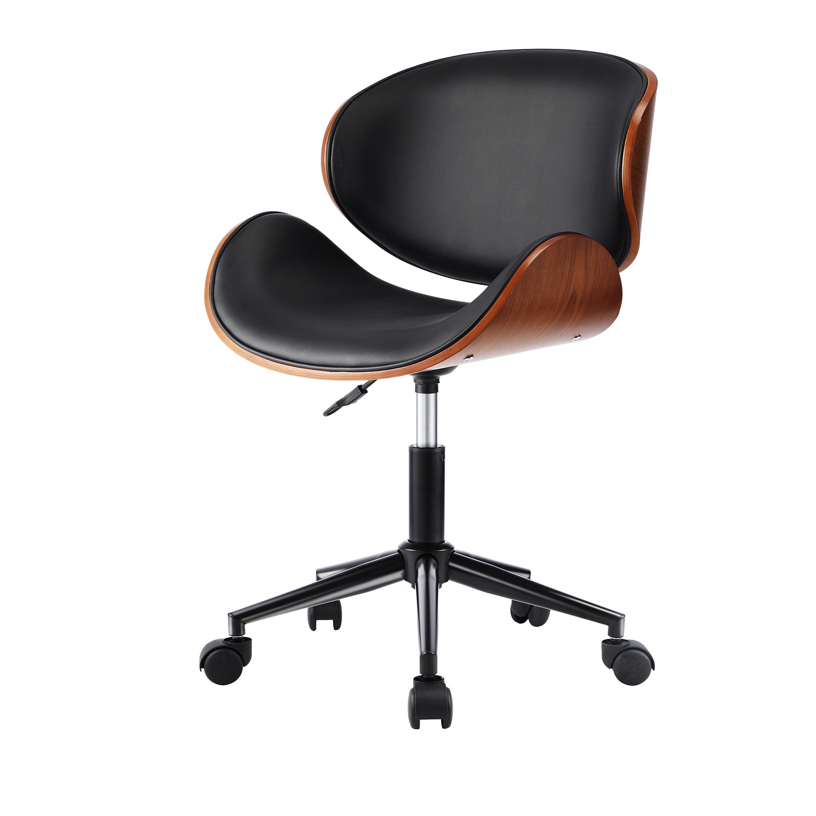 Oikiture Wooden Office Chair Computer Chairs Executive Bentwood Seat PU Leather - Sunyee