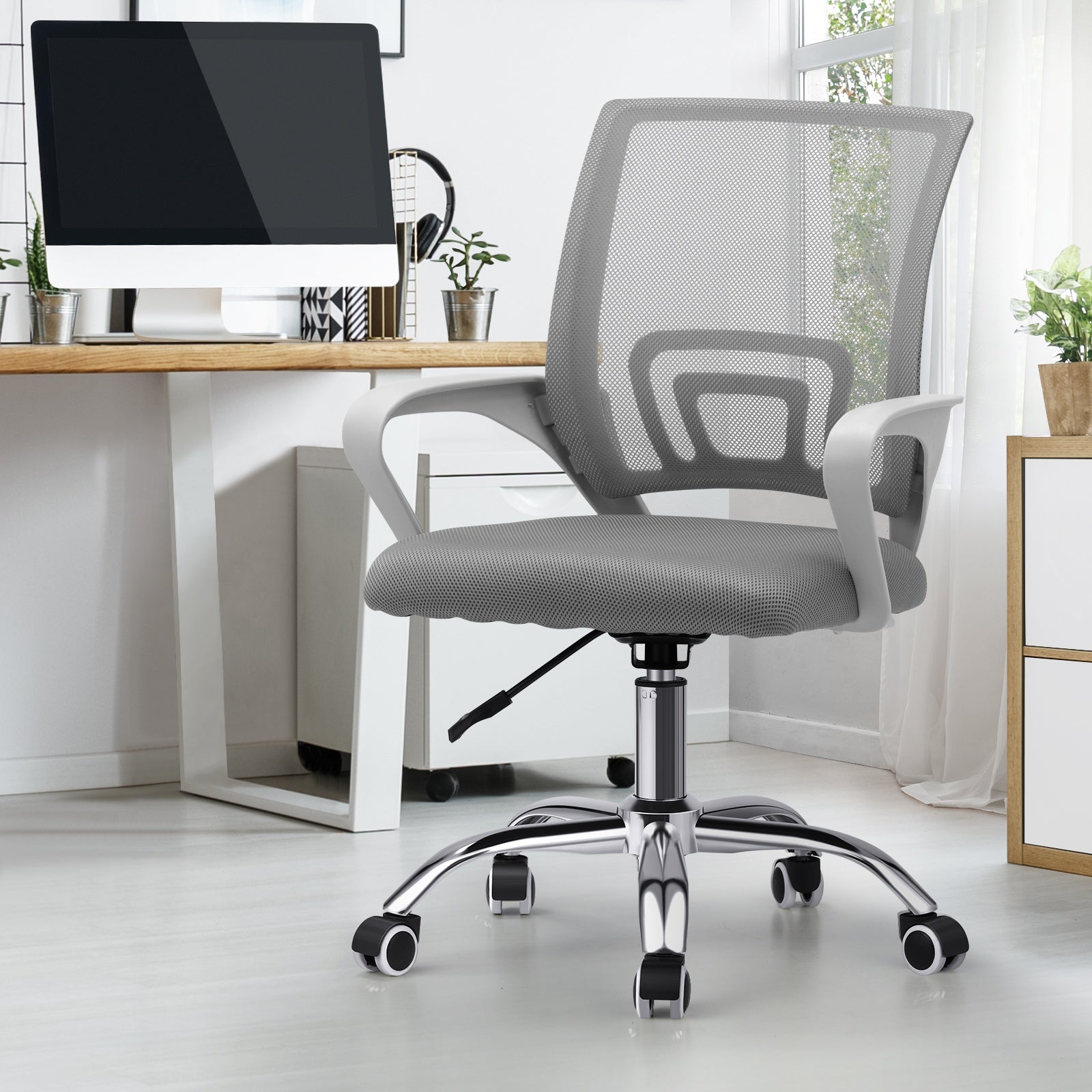 Oikiture Office Gaming Chair Computer Mesh Chairs Executive Foam Seat White - Sunyee