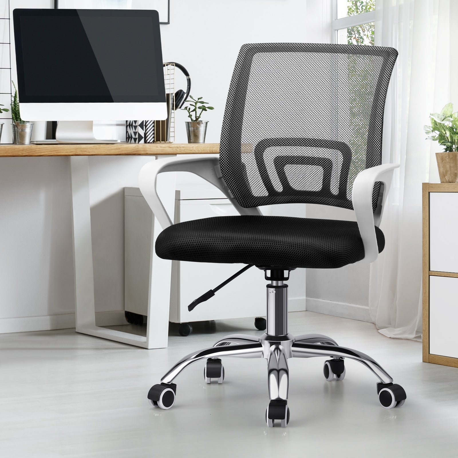 Oikiture Office Gaming Chair Computer Mesh Chairs Executive Foam White&Black - Sunyee