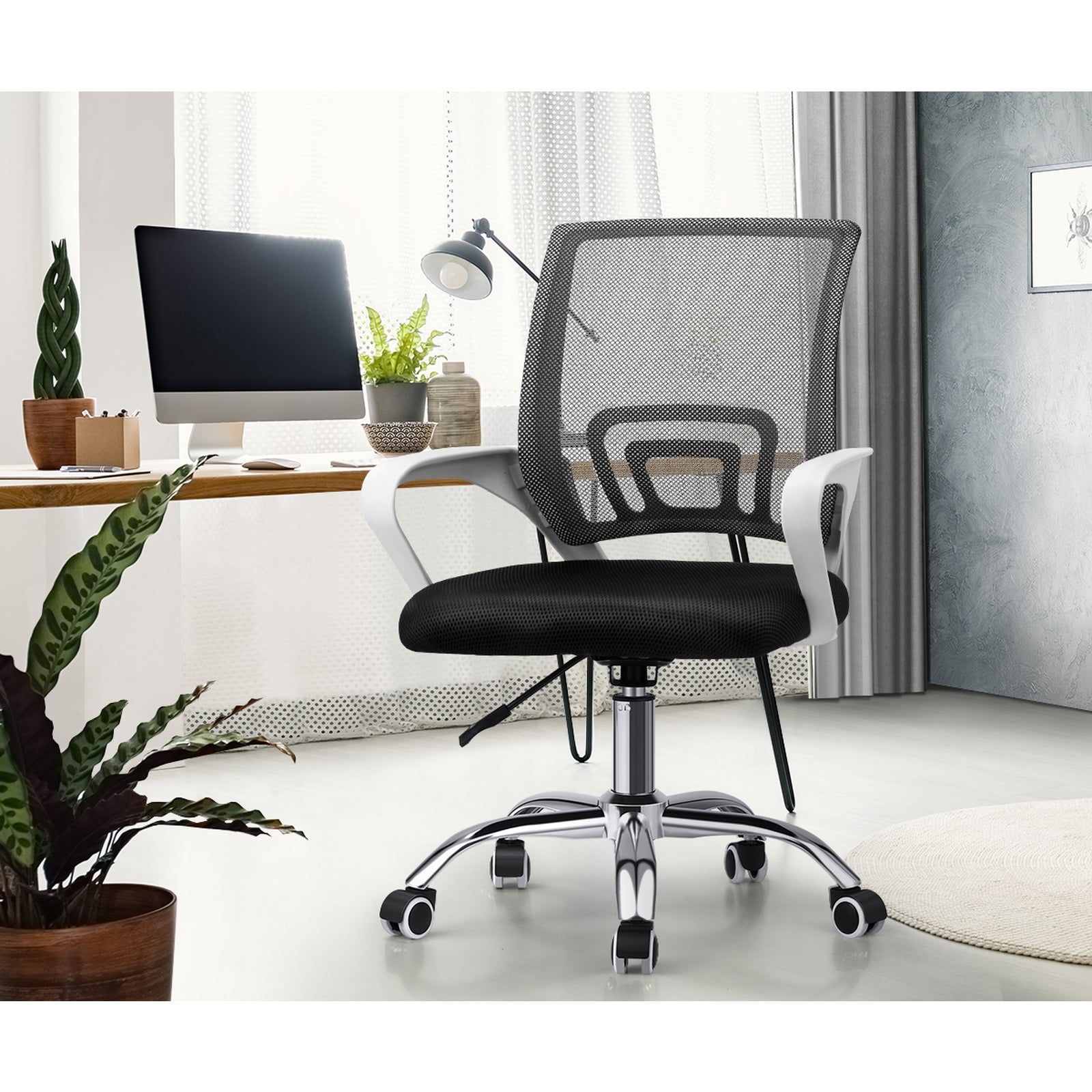 Oikiture Office Gaming Chair Computer Mesh Chairs Executive Foam White&Black - Sunyee