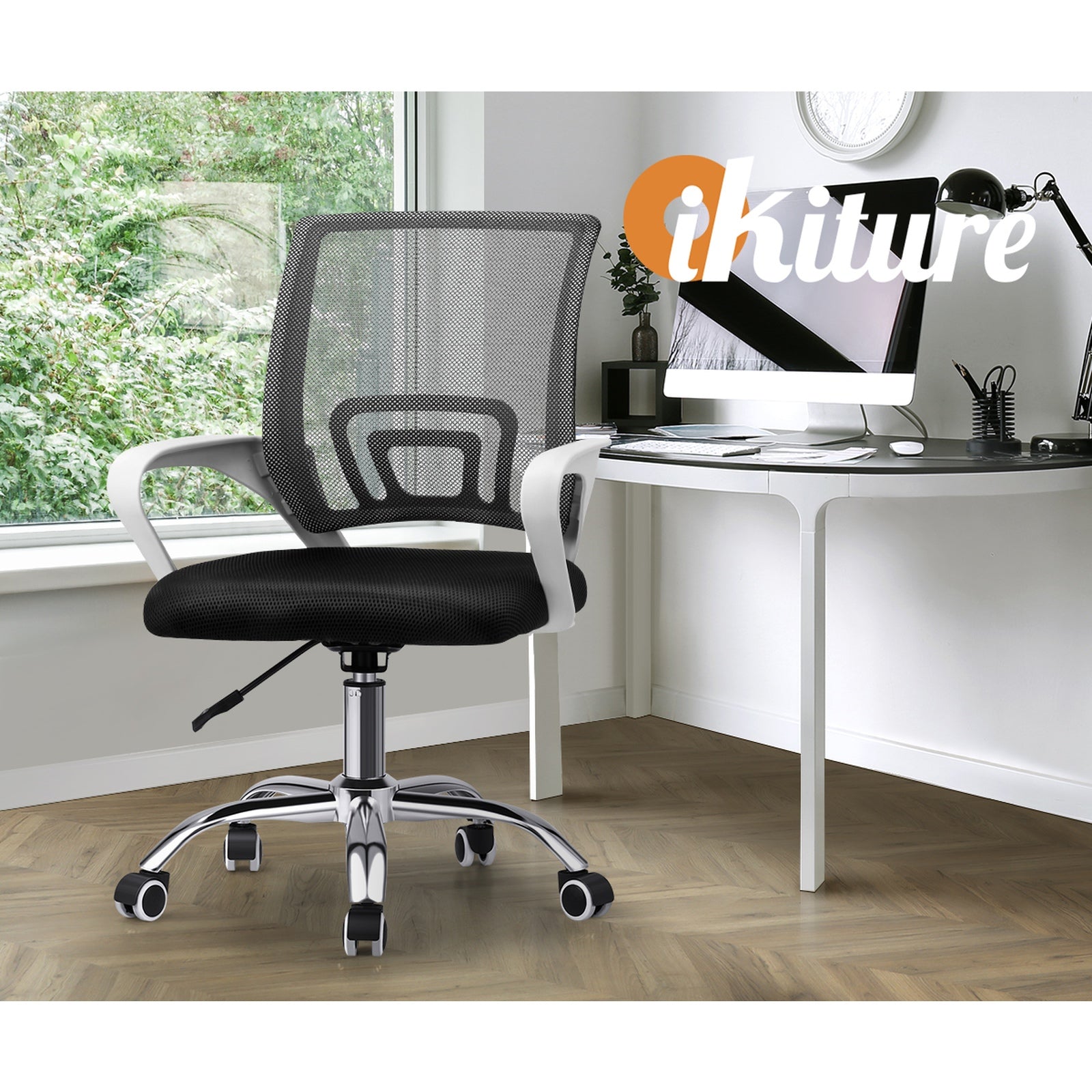 Oikiture Office Gaming Chair Computer Mesh Chairs Executive Foam White&Black - Sunyee