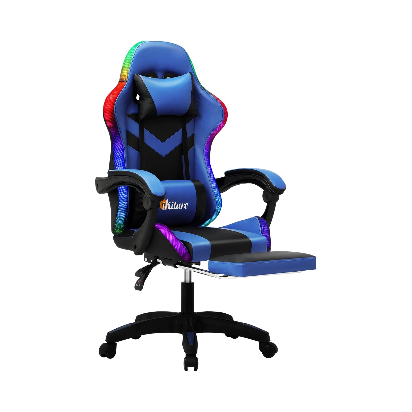 Oikiture Gaming Chair 7 RGB LED 8 Points Massage Racing Recliner Office Computer - Sunyee