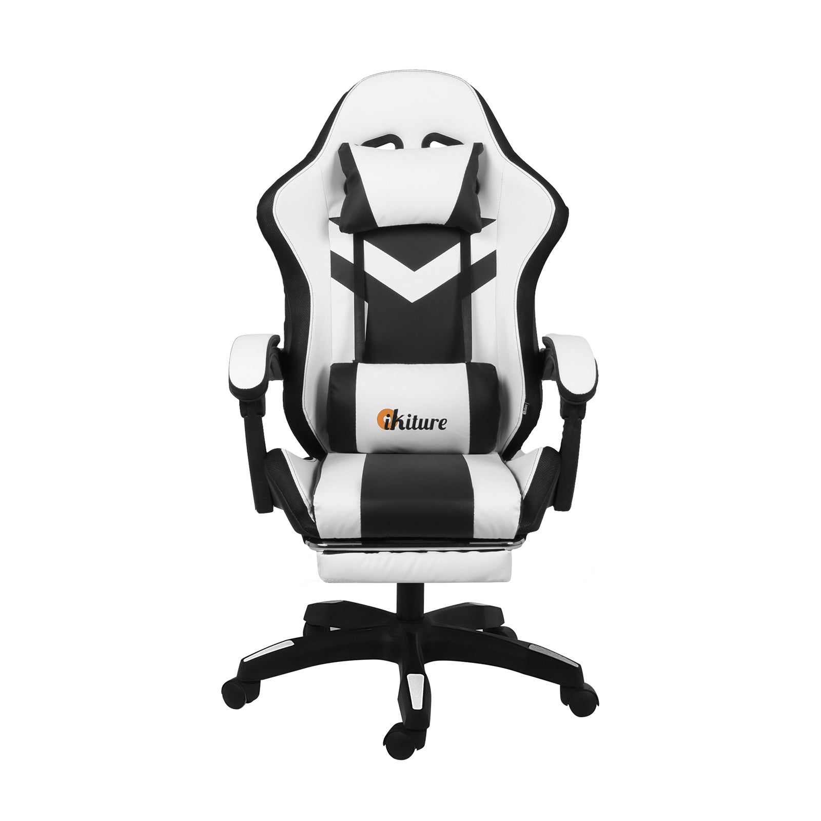Oikiture Gaming Chair 7 RGB LED 8 Points Massage Racing Recliner Office White - Sunyee