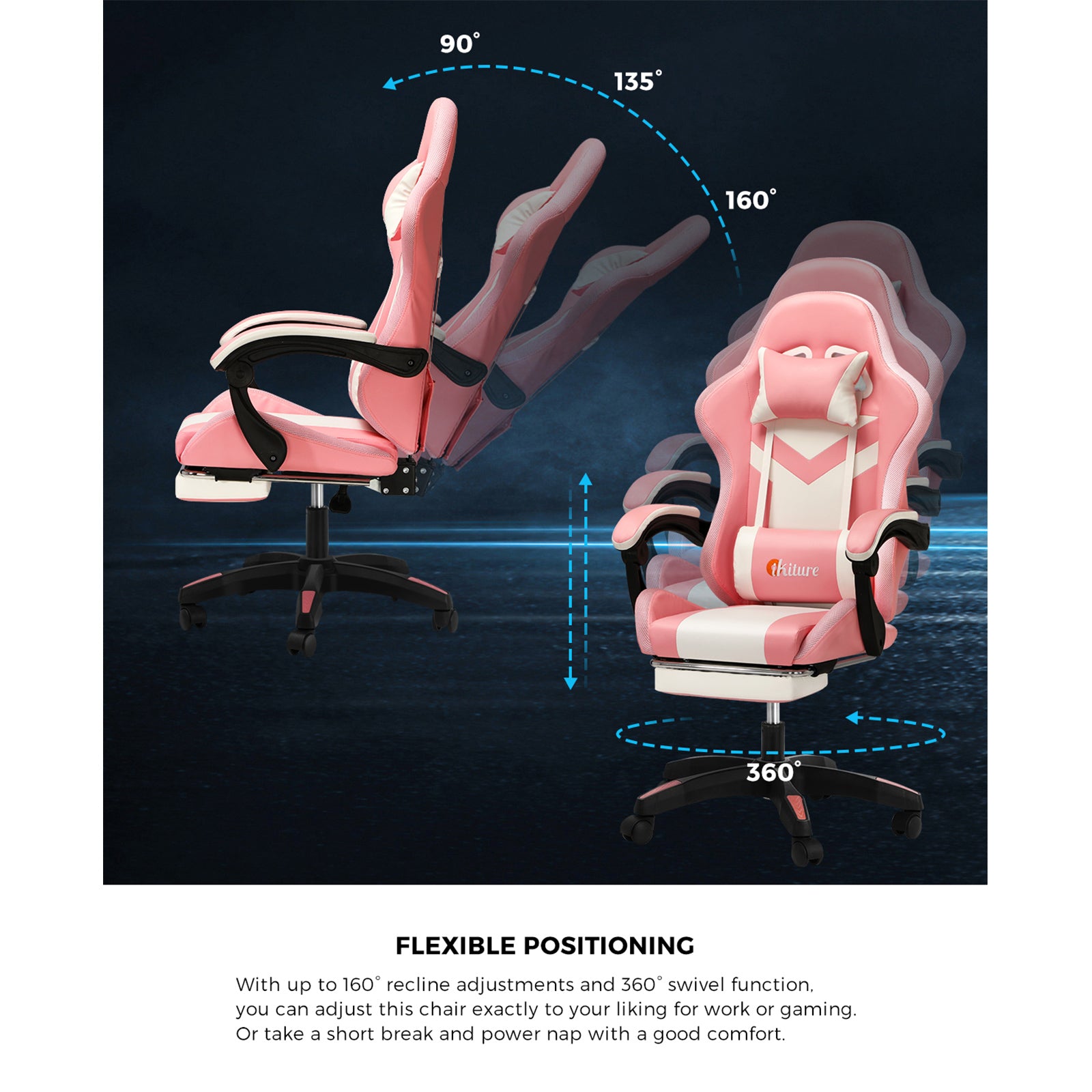 Oikiture Gaming Chair 7 RGB LED 8 Points Massage Racing Recliner Office Computer - Sunyee