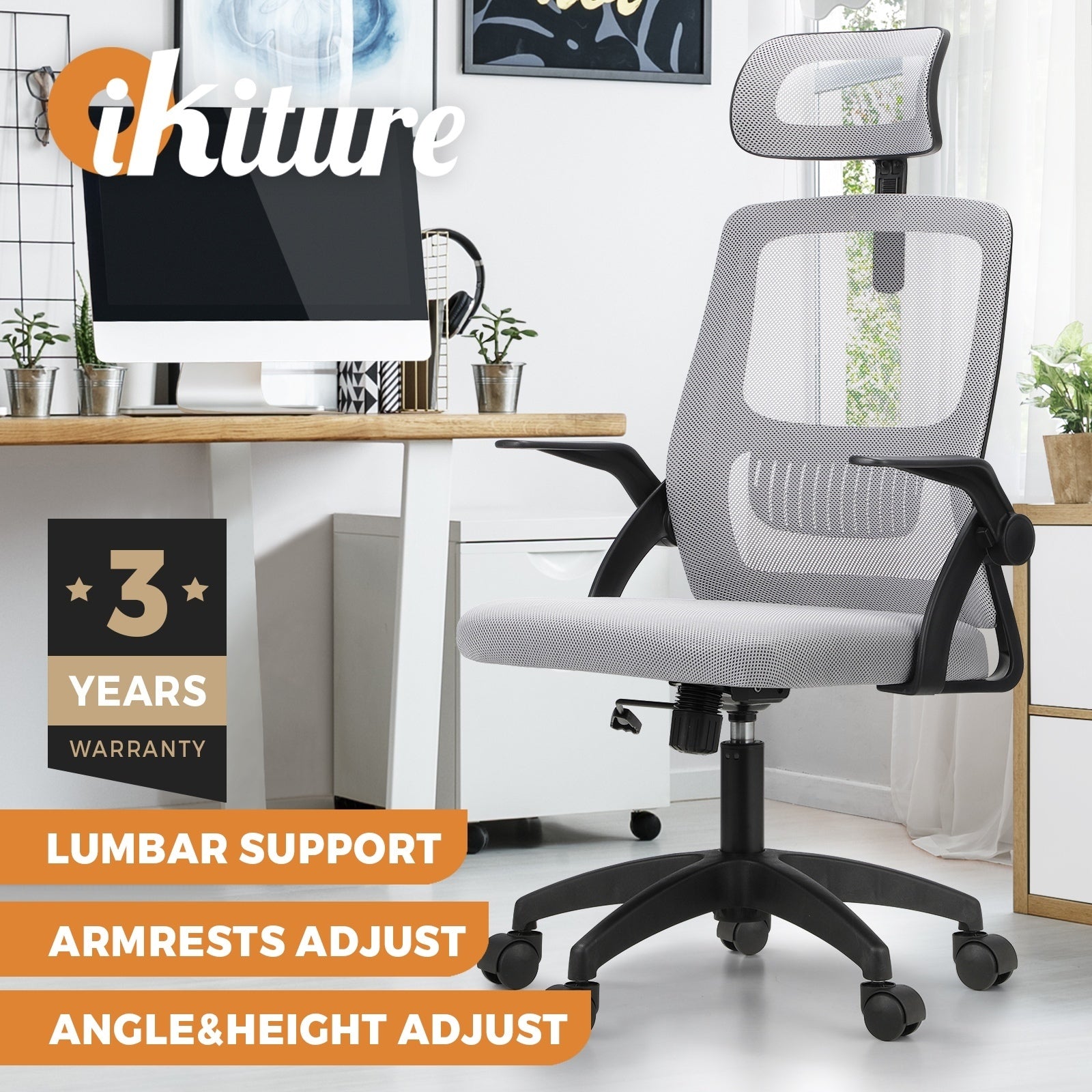 Oikiture Mesh Office Chair Executive Fabric Gaming Work Study Seat Computer - Sunyee