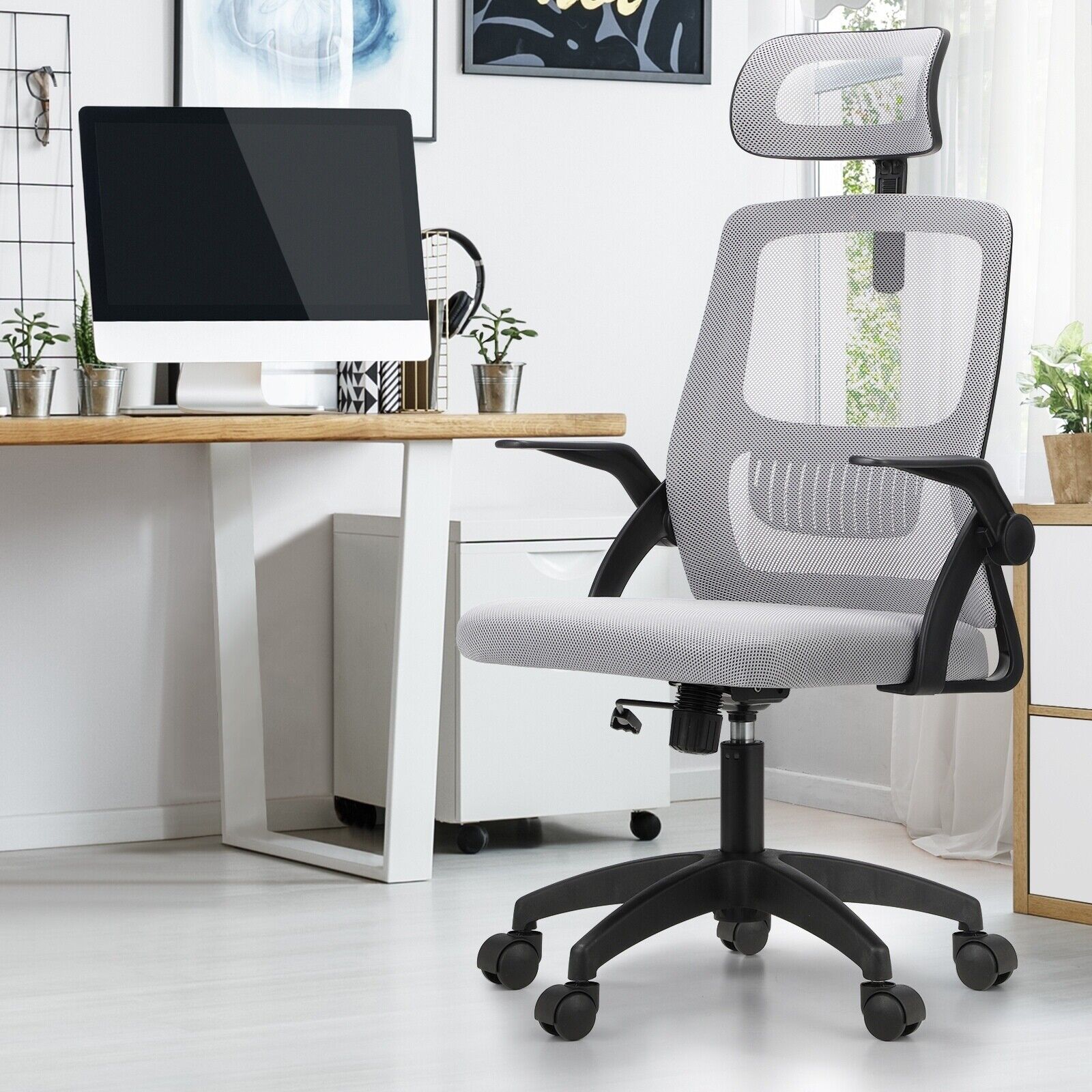 Oikiture Mesh Office Chair Executive Fabric Gaming Seat Racing Tilt Computer BKG - Sunyee