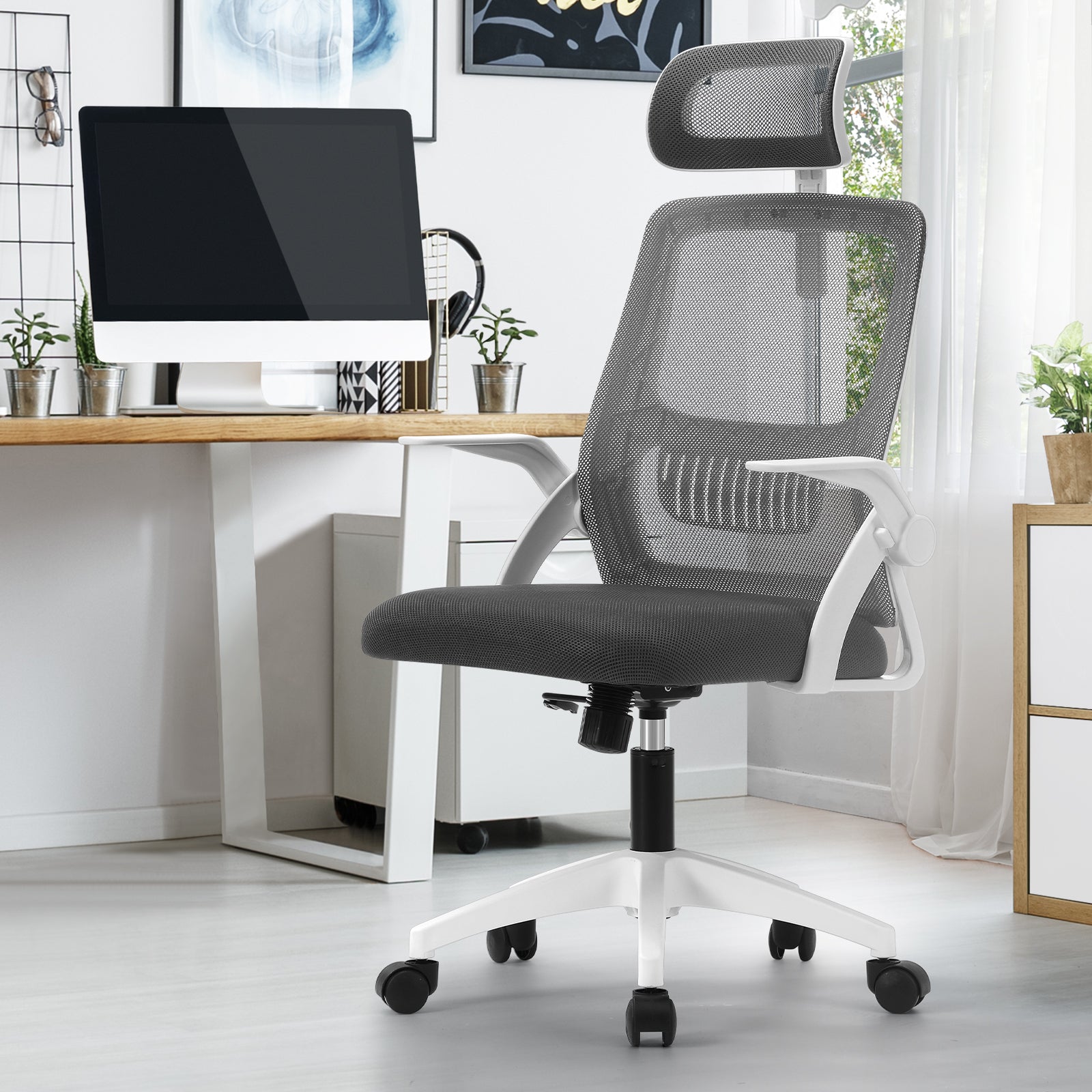 Oikiture Mesh Office Chair Executive Fabric Gaming Seat Racing Tilt Computer DGY - Sunyee