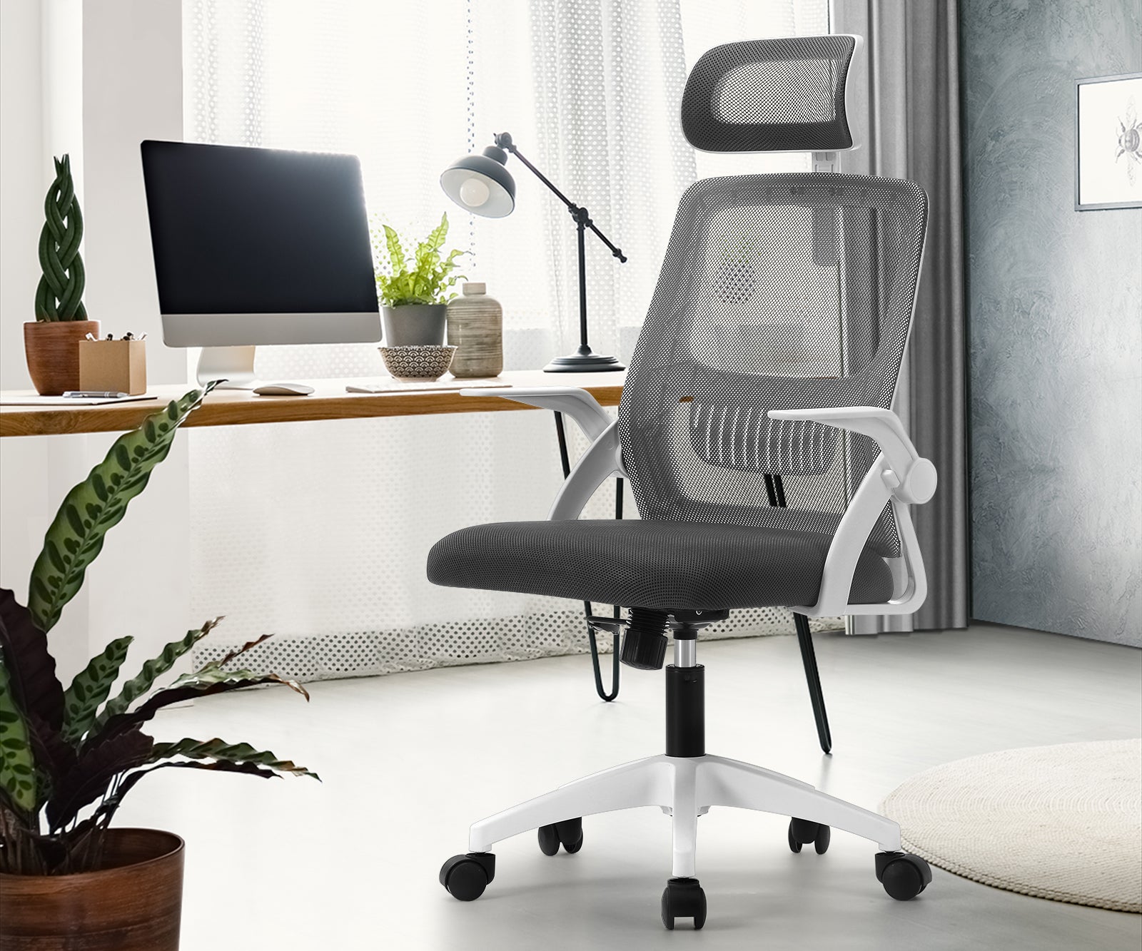 Oikiture Mesh Office Chair Executive Fabric Gaming Seat Racing Tilt Computer DGY - Sunyee