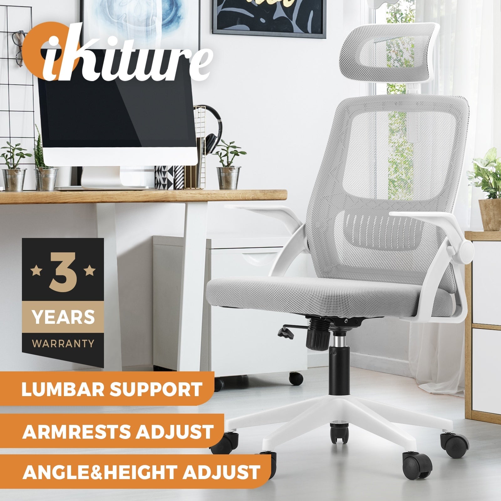 Oikiture Mesh Office Chair Executive Fabric Gaming Work Study Seat Computer - Sunyee