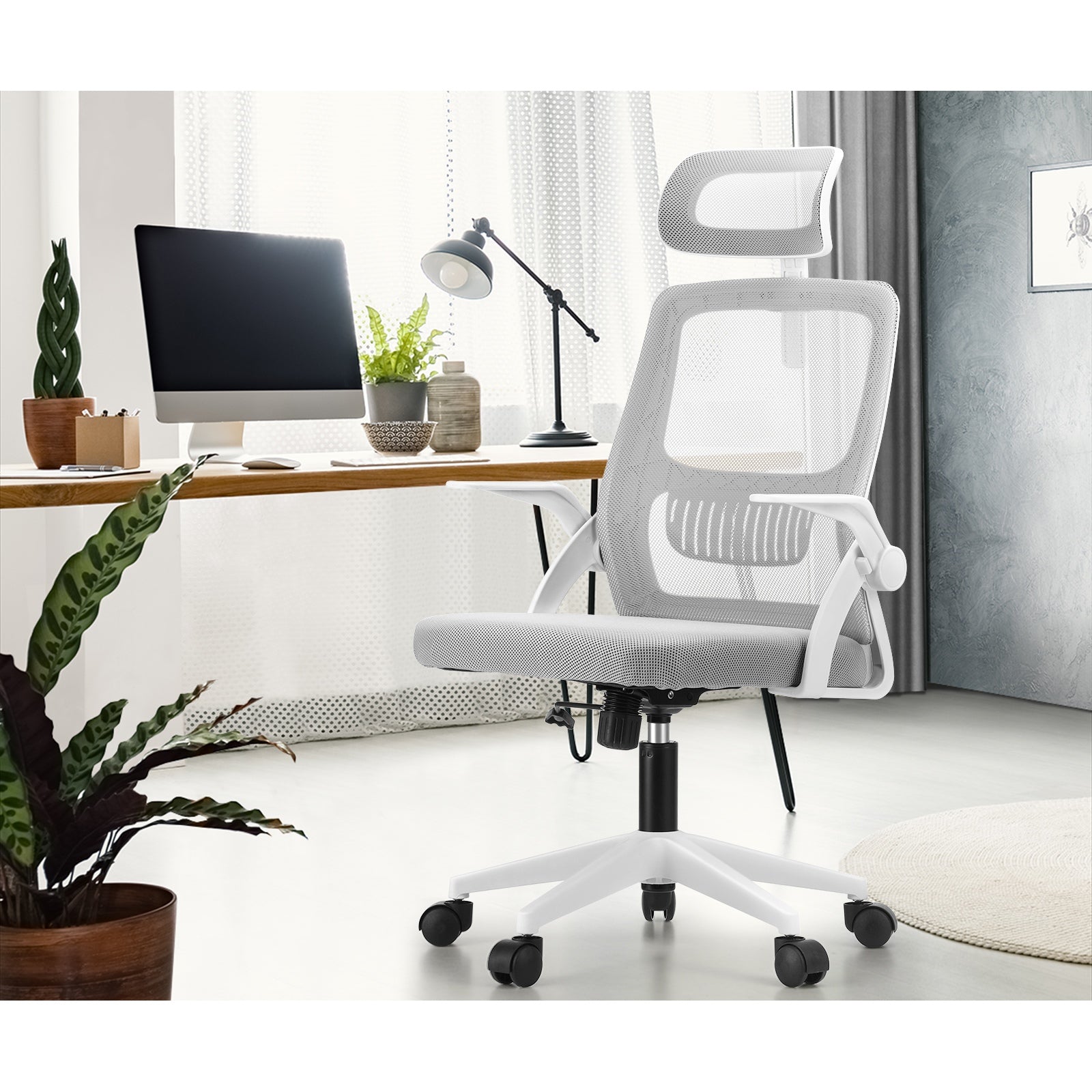 Oikiture Mesh Office Chair Executive Fabric Gaming Seat Racing Tilt Computer WH - Sunyee
