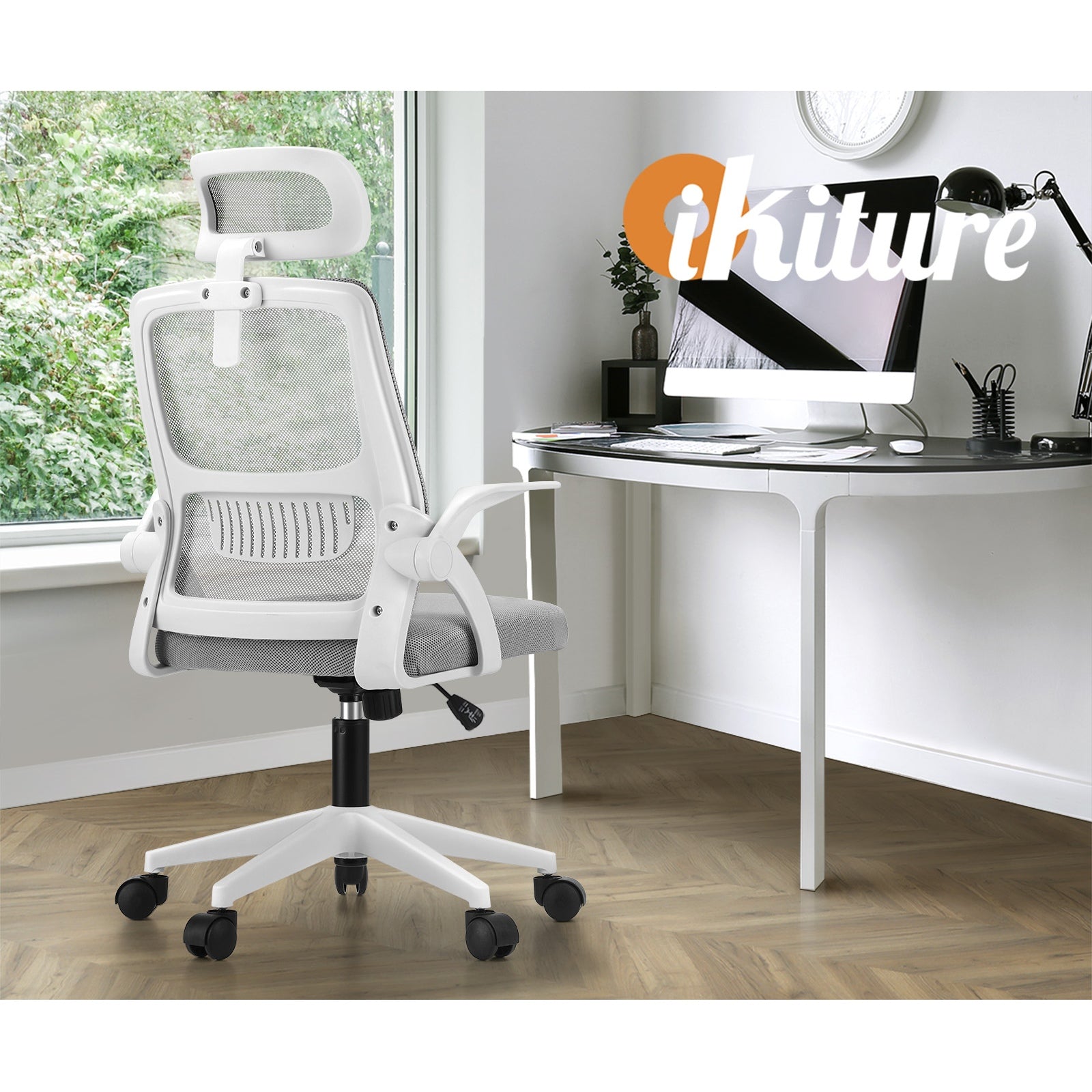 Oikiture Mesh Office Chair Executive Fabric Gaming Seat Racing Tilt Computer WH - Sunyee