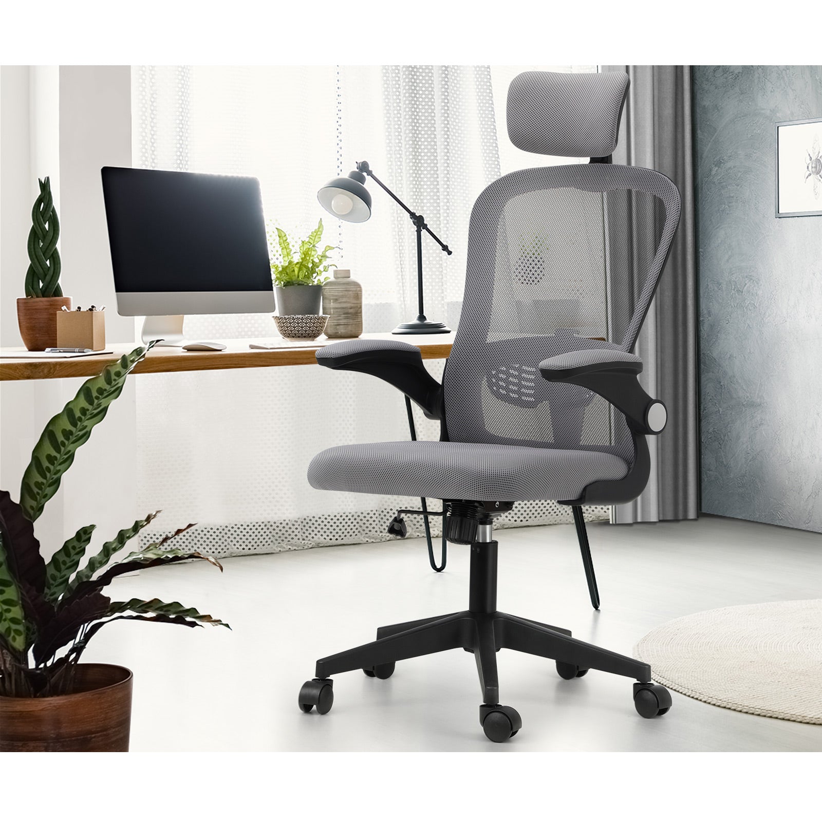 Oikiture Mesh Office Chair Executive Gaming Seat Racing Tilt Computer BK&GY - Sunyee