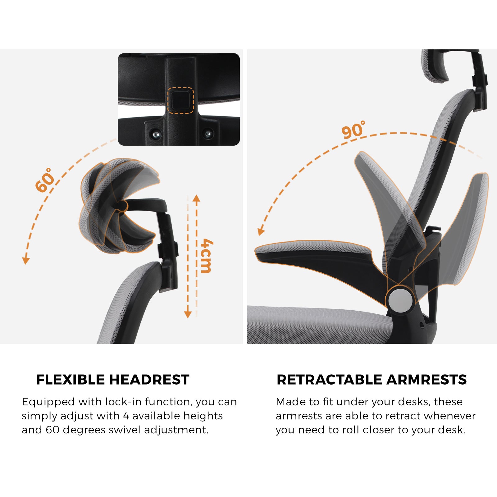 Oikiture Mesh Office Chair Executive Gaming Seat Racing Tilt Computer BK&GY - Sunyee