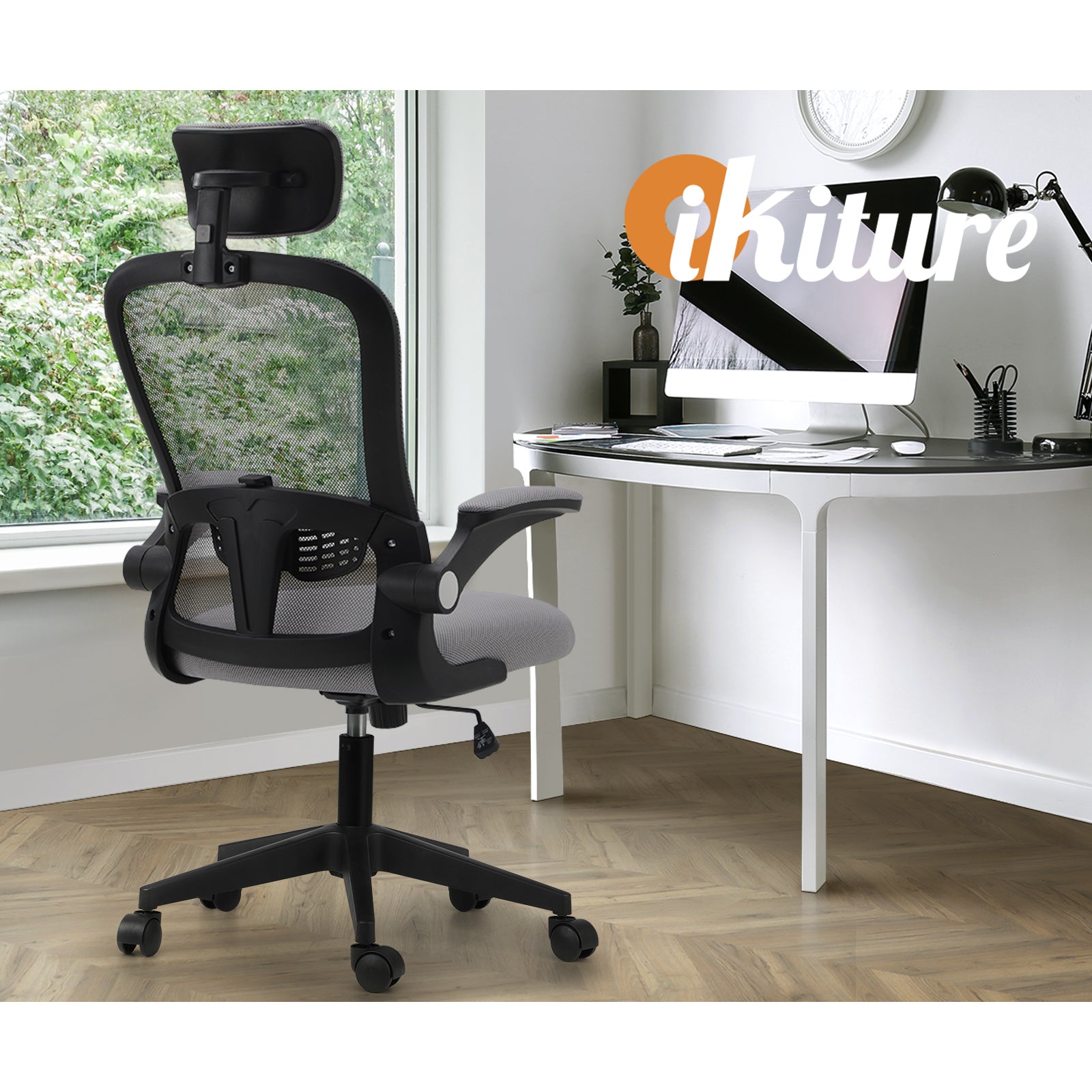 Oikiture Mesh Office Chair Executive Gaming Seat Racing Tilt Computer BK&GY - Sunyee