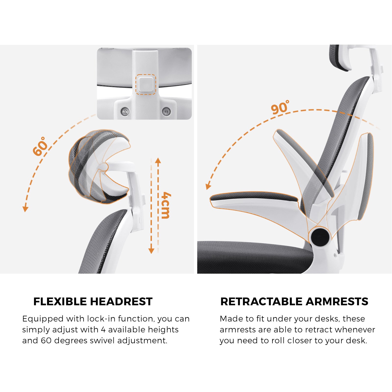 Oikiture Mesh Office Chair Executive Gaming Seat Racing Tilt Computer DGY&WH - Sunyee