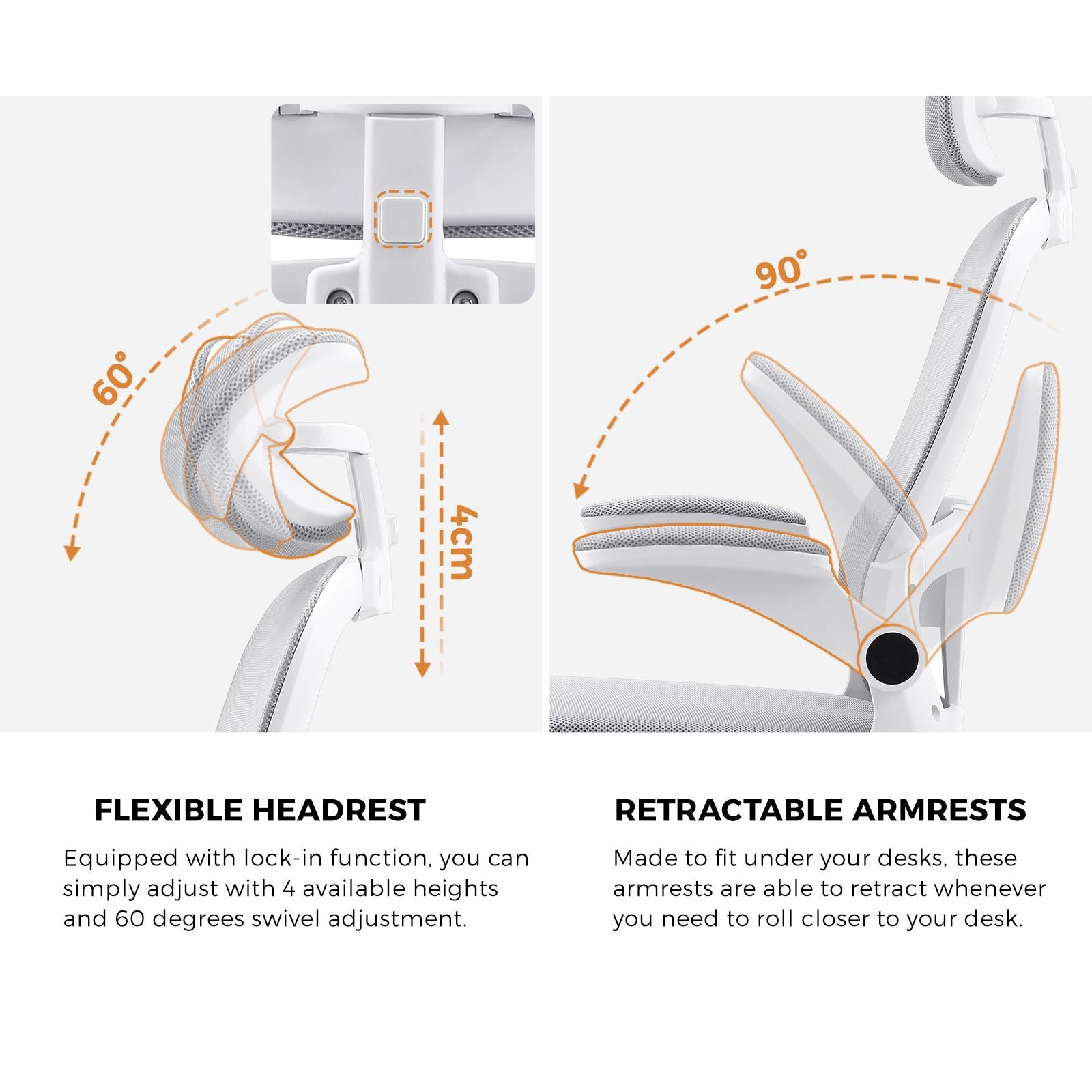 Oikiture Mesh Office Chair Executive Fabric Gaming Seat Racing Tilt Computer WH - Sunyee