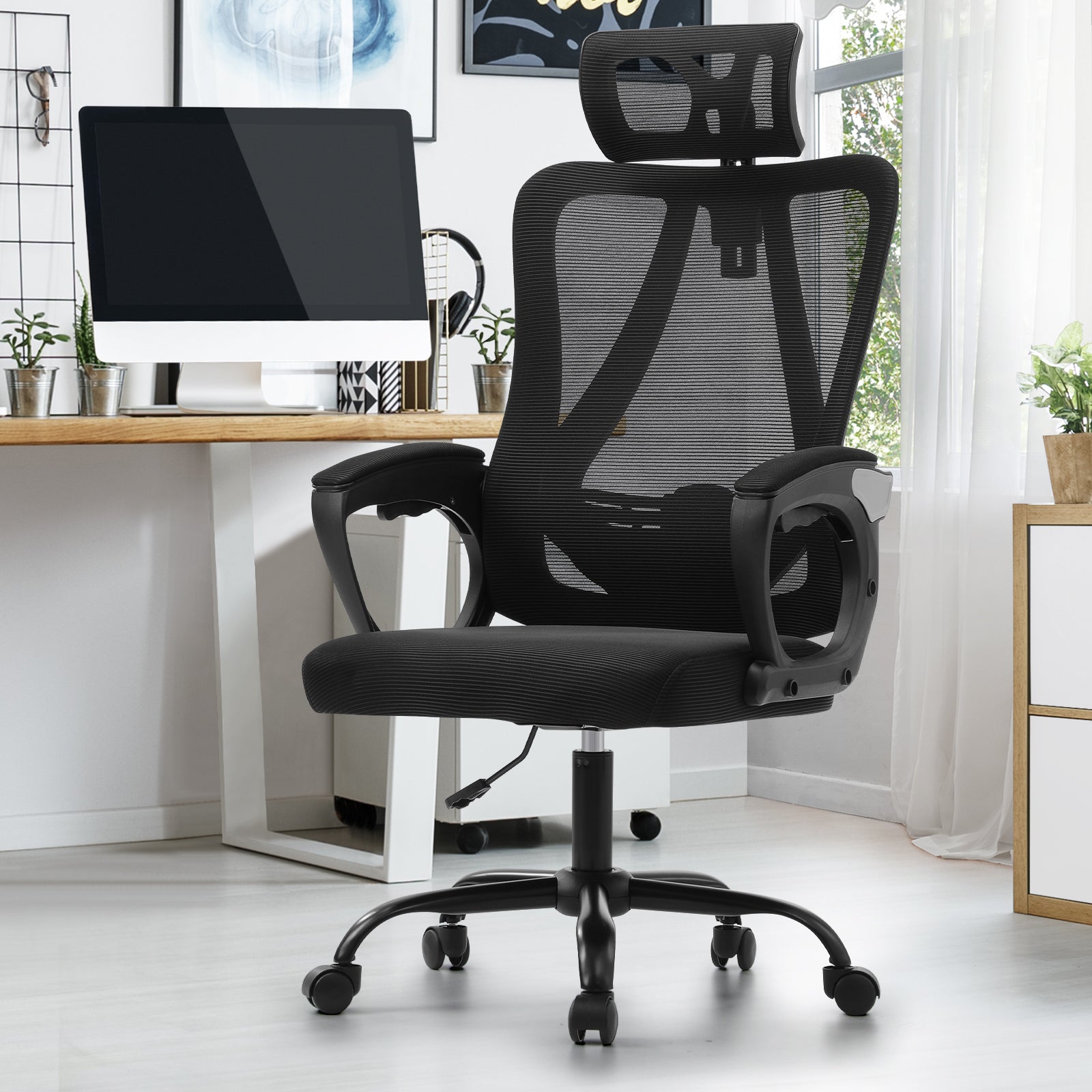 Oikiture Mesh Office Chair Adjustable Lumbar Support Reclining Computer Black - Sunyee