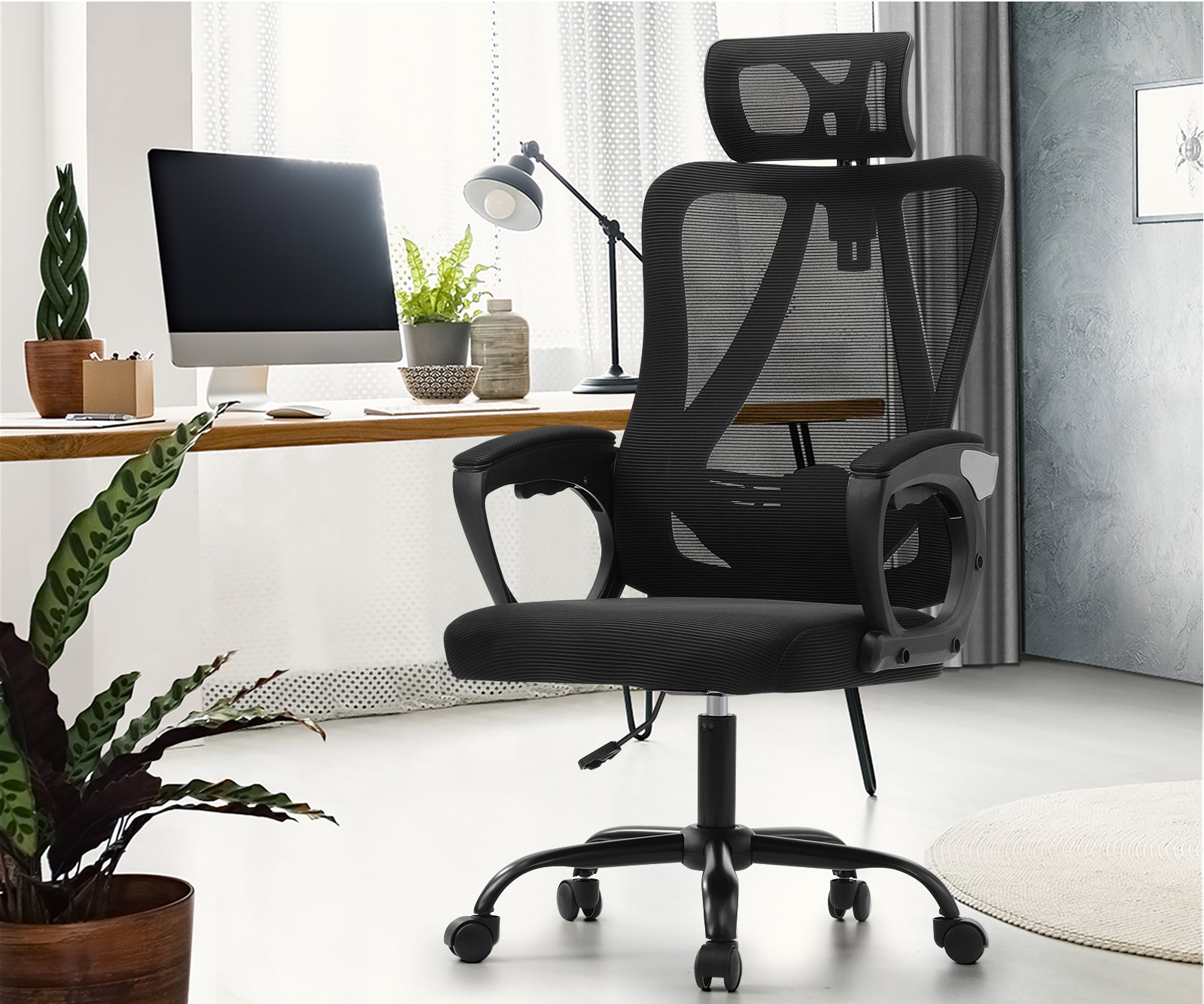 Oikiture Mesh Office Chair Adjustable Lumbar Support Reclining Computer Black - Sunyee